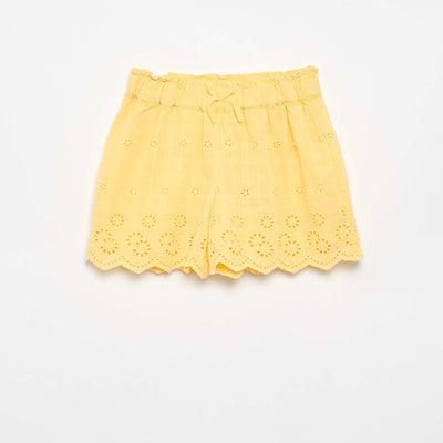 Short uni avec broderies anglaises JAUNE