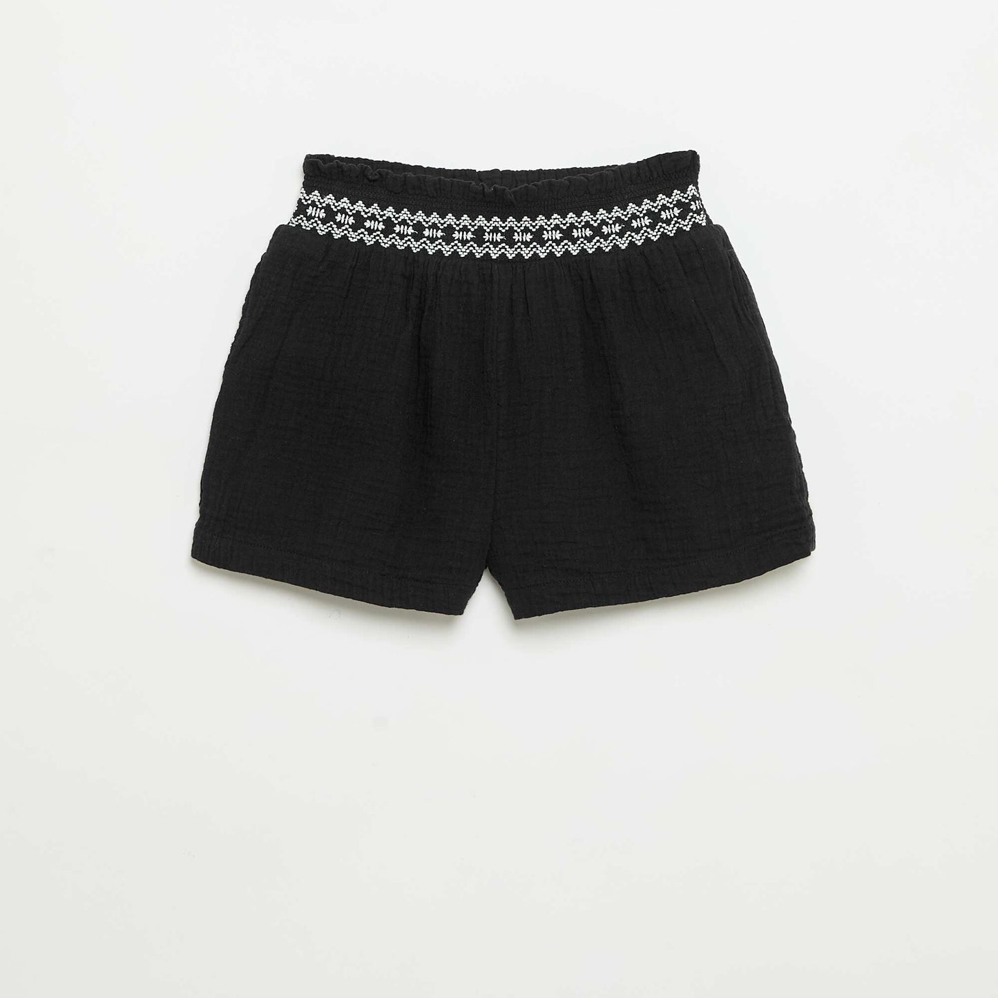 Short brodé en gaze de coton NOIR