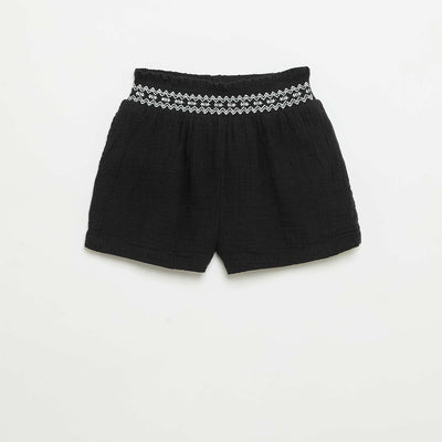 Short brodé en gaze de coton NOIR