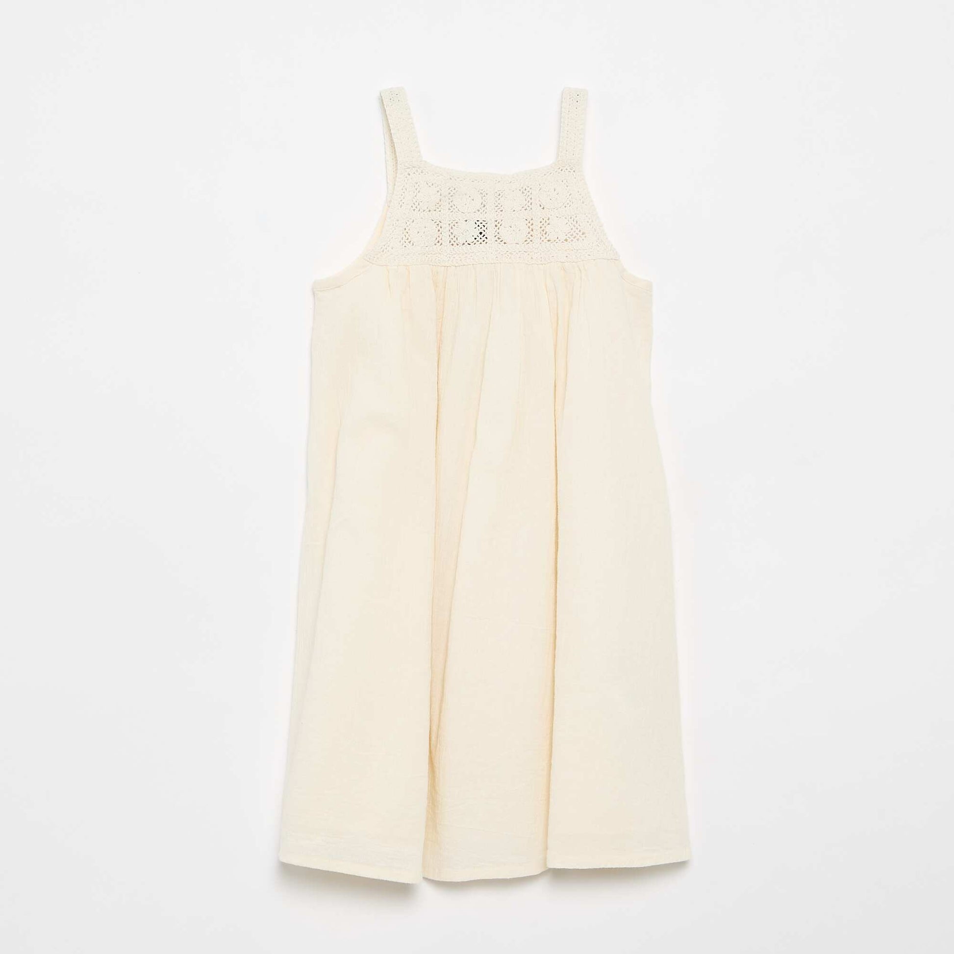 Robe en crochet et matière crêpée BLANC