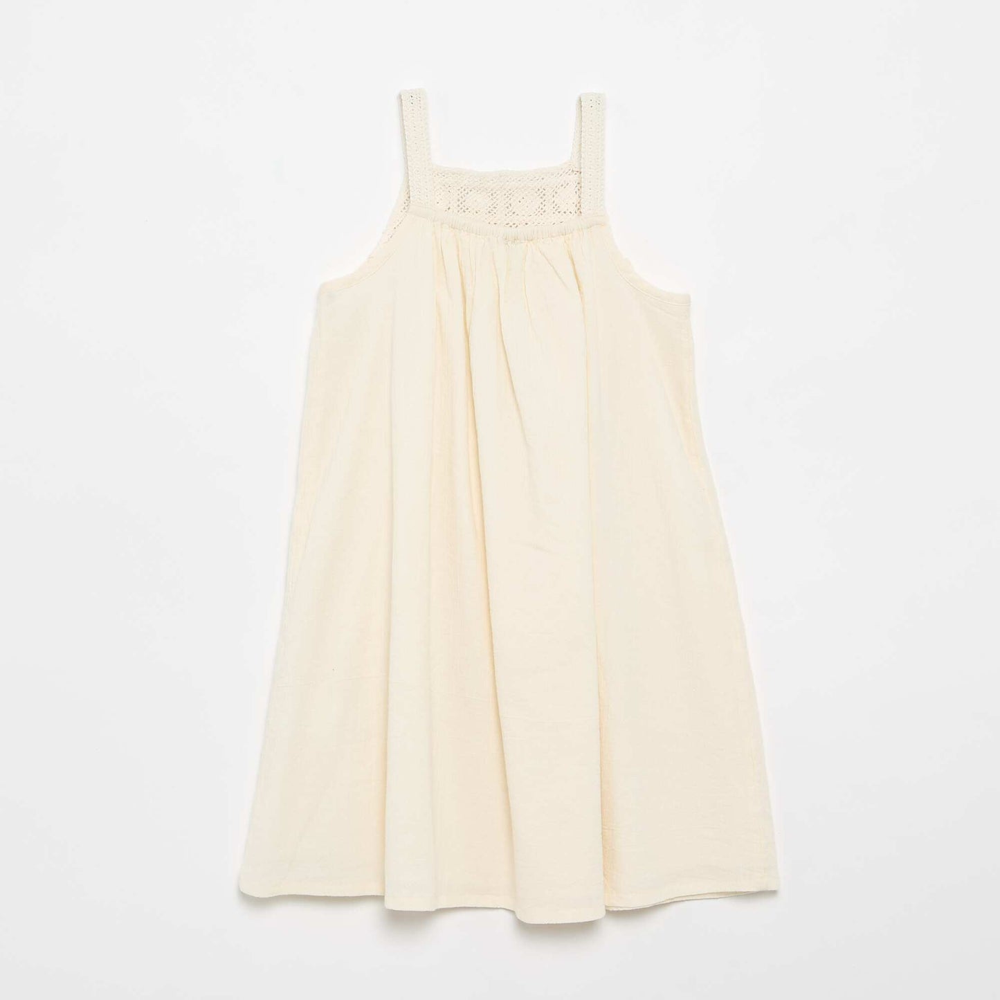 Robe en crochet et matière crêpée BLANC