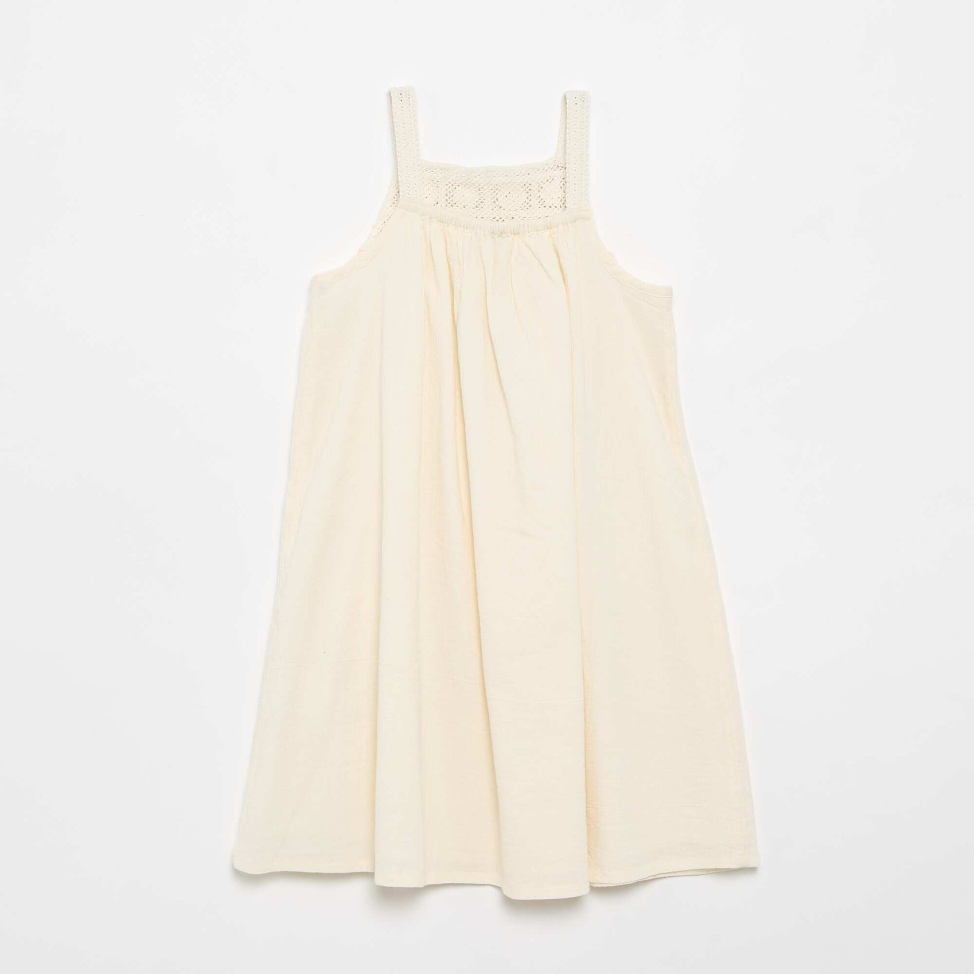 Robe en crochet et matière crêpée BLANC