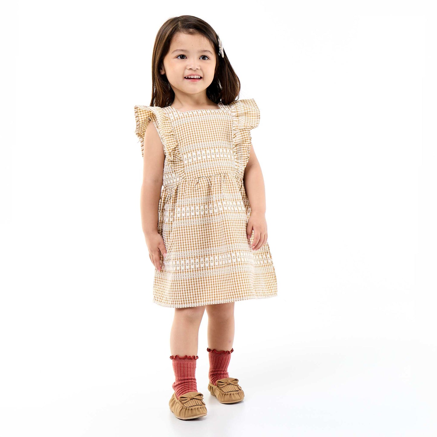 Robe à volants et motif à carreaux MARRON