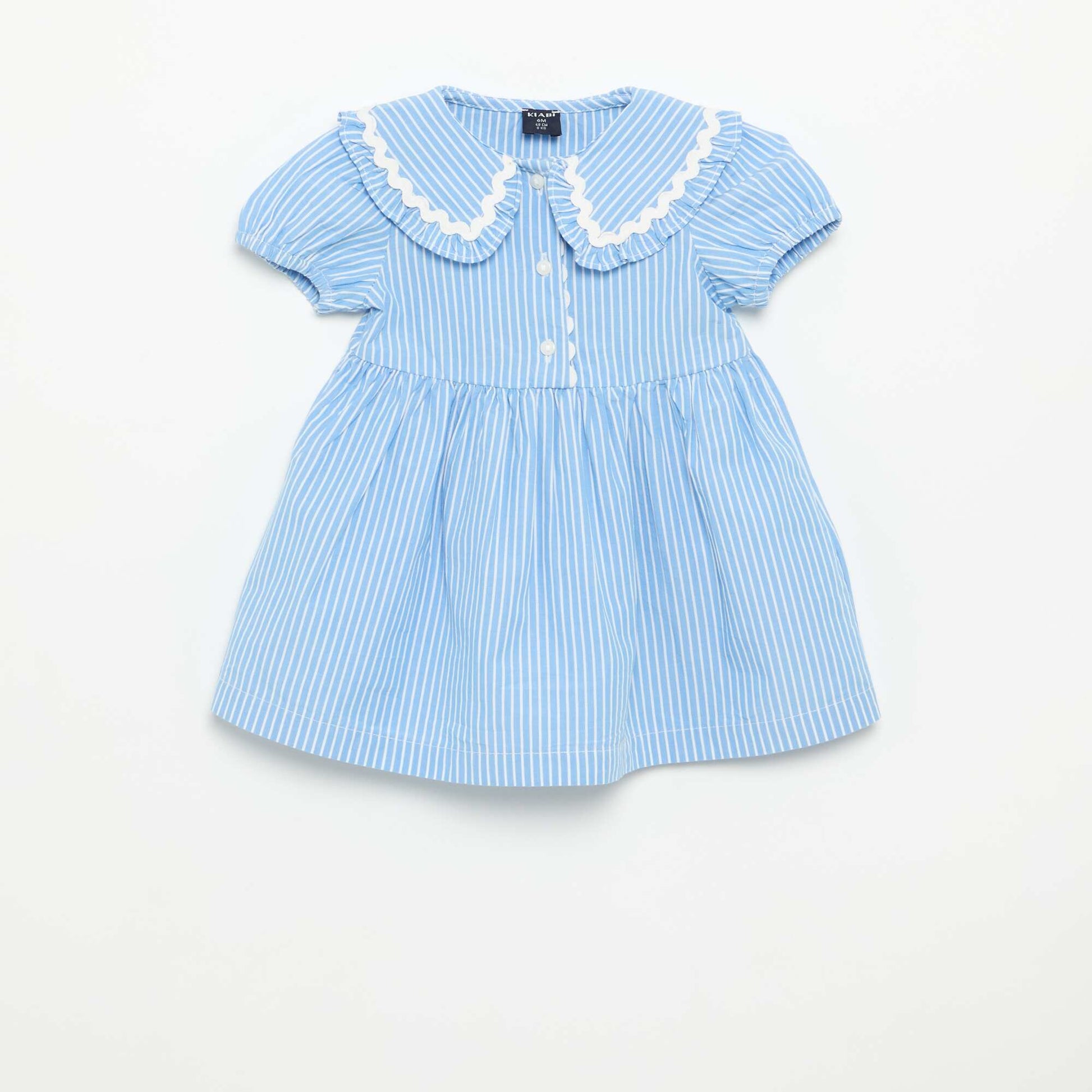 Robe en popeline à manches courtes avec col claudine BLEU