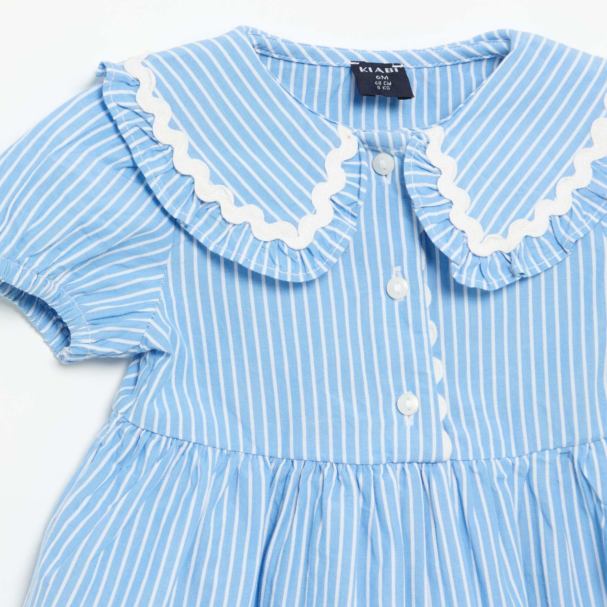 Robe en popeline à manches courtes avec col claudine BLEU