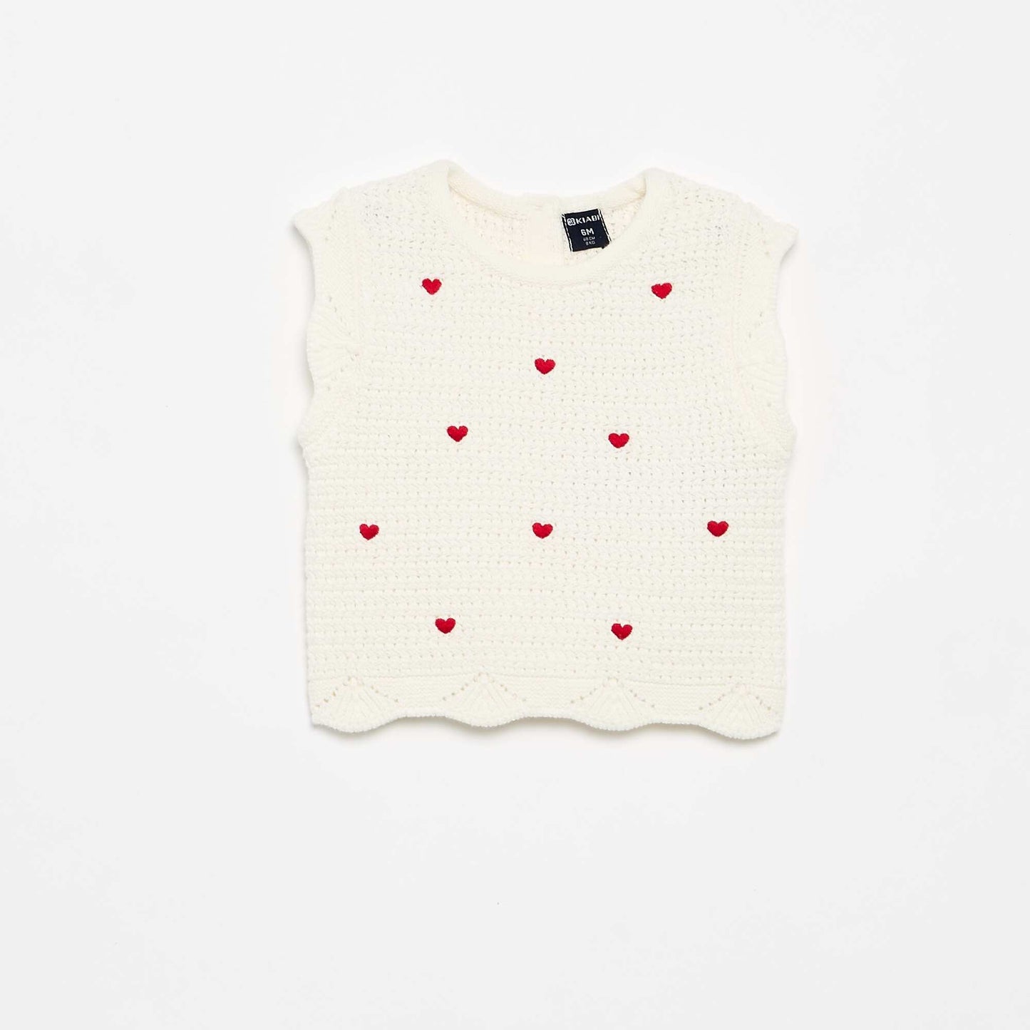 Pull en tricot avec broderies 'cœurs' BLANC
