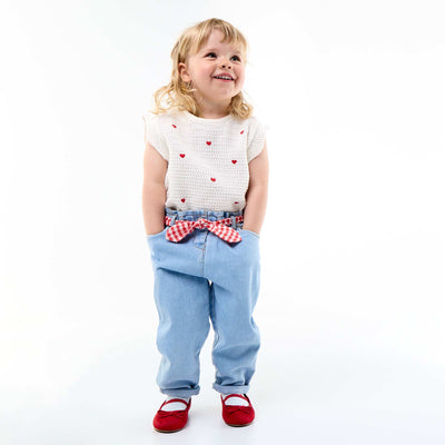 Pantalon en denim + ceinture à nouer BLANC