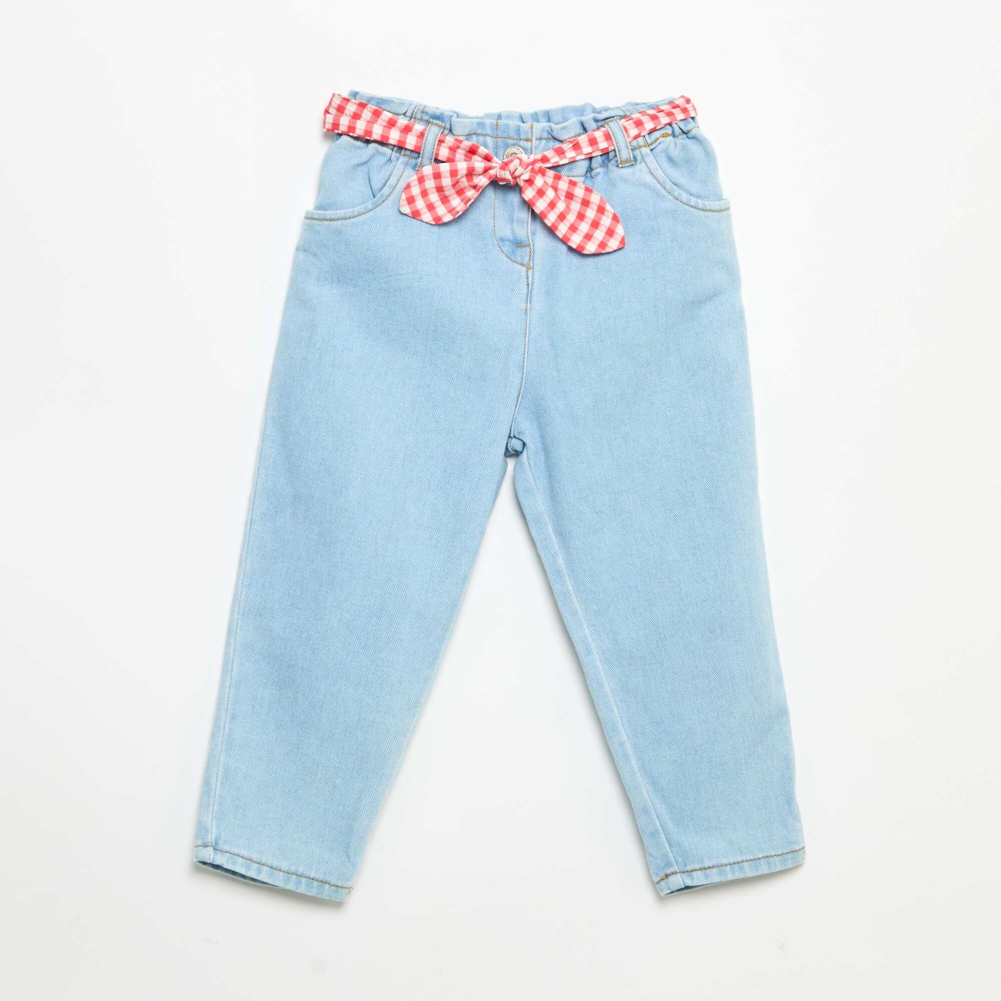 Pantalon en denim + ceinture à nouer BLANC