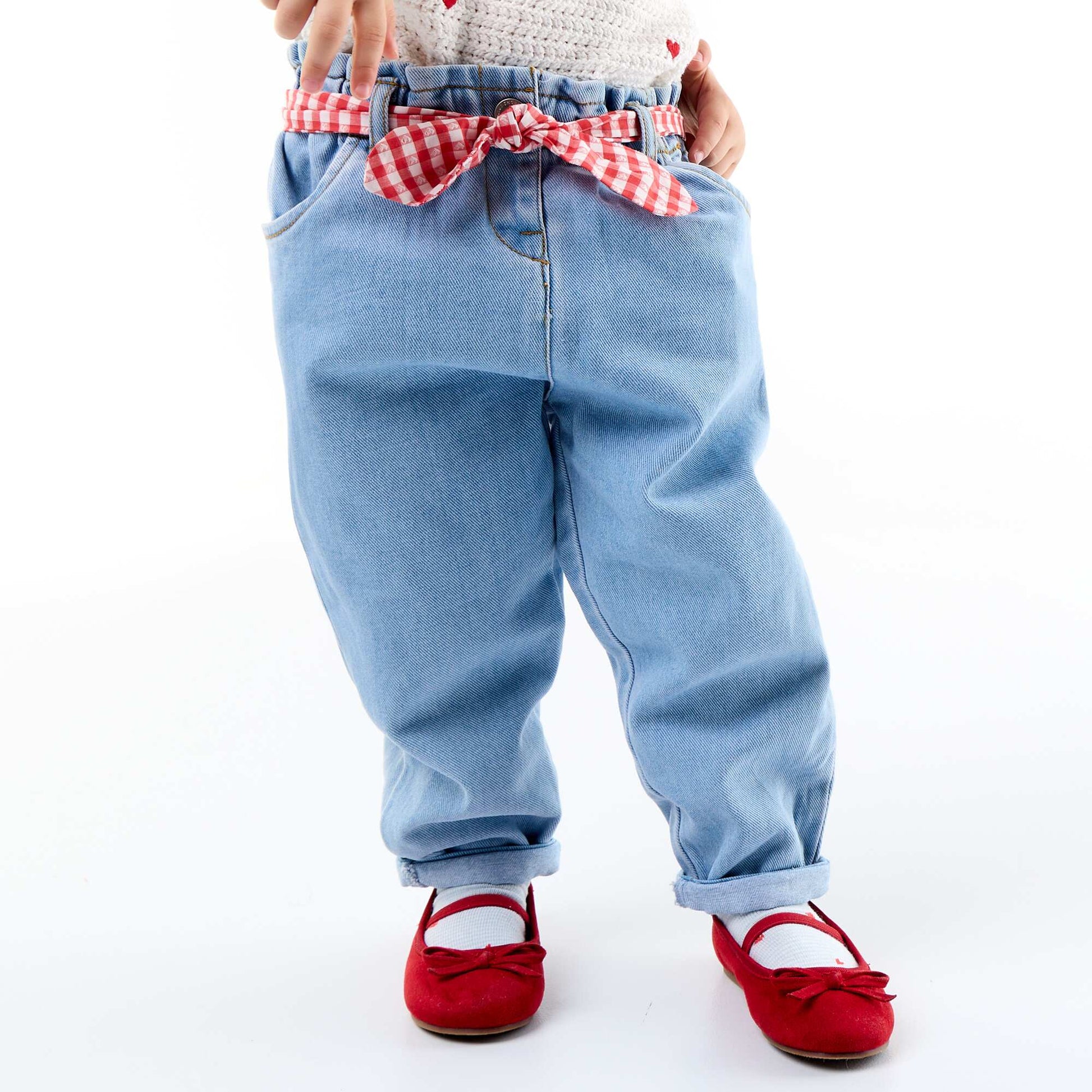 Pantalon en denim + ceinture à nouer BLANC