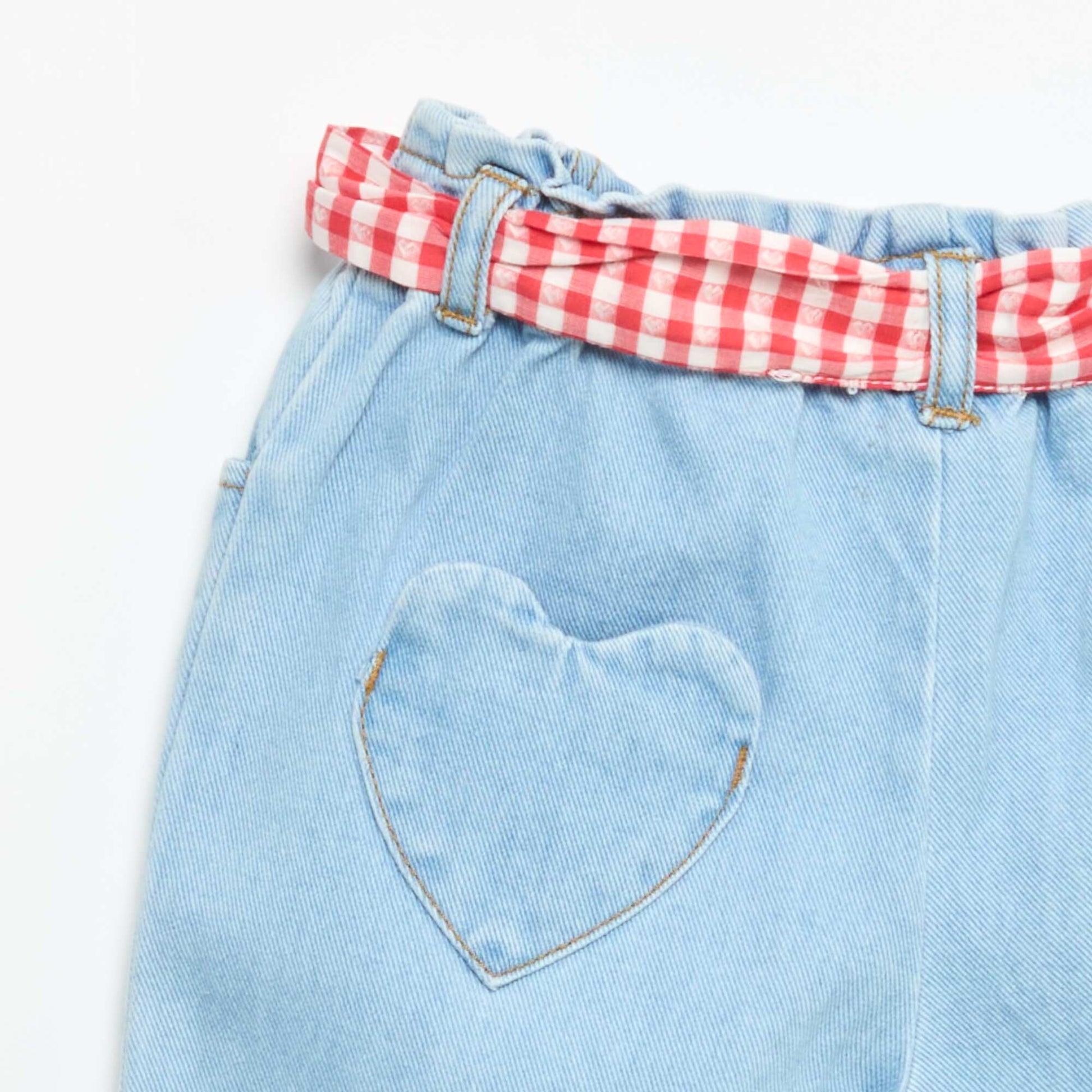 Pantalon en denim + ceinture à nouer BLANC