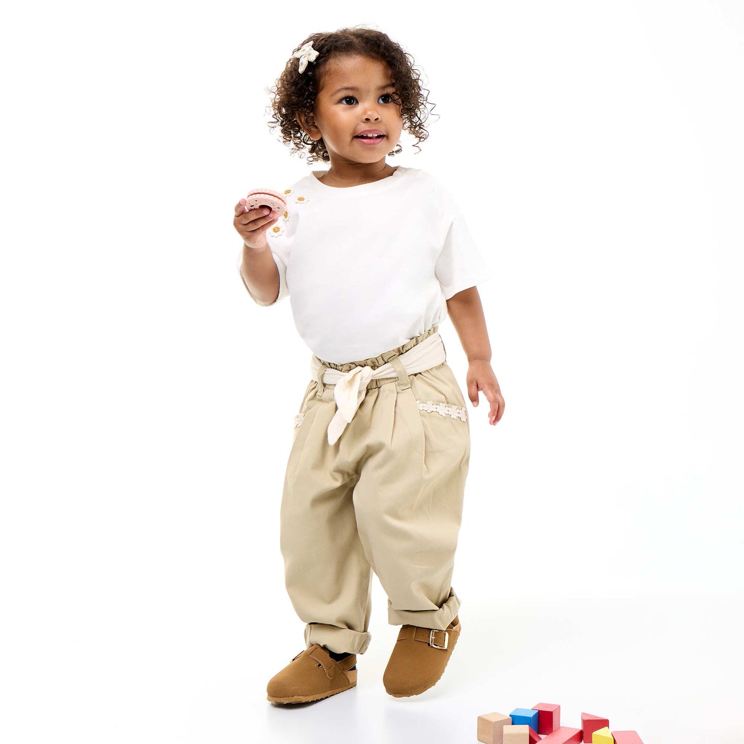 Pantalon en twill + ceinture à nouer BEIGE
