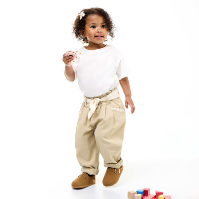 Pantalon en twill + ceinture à nouer BEIGE