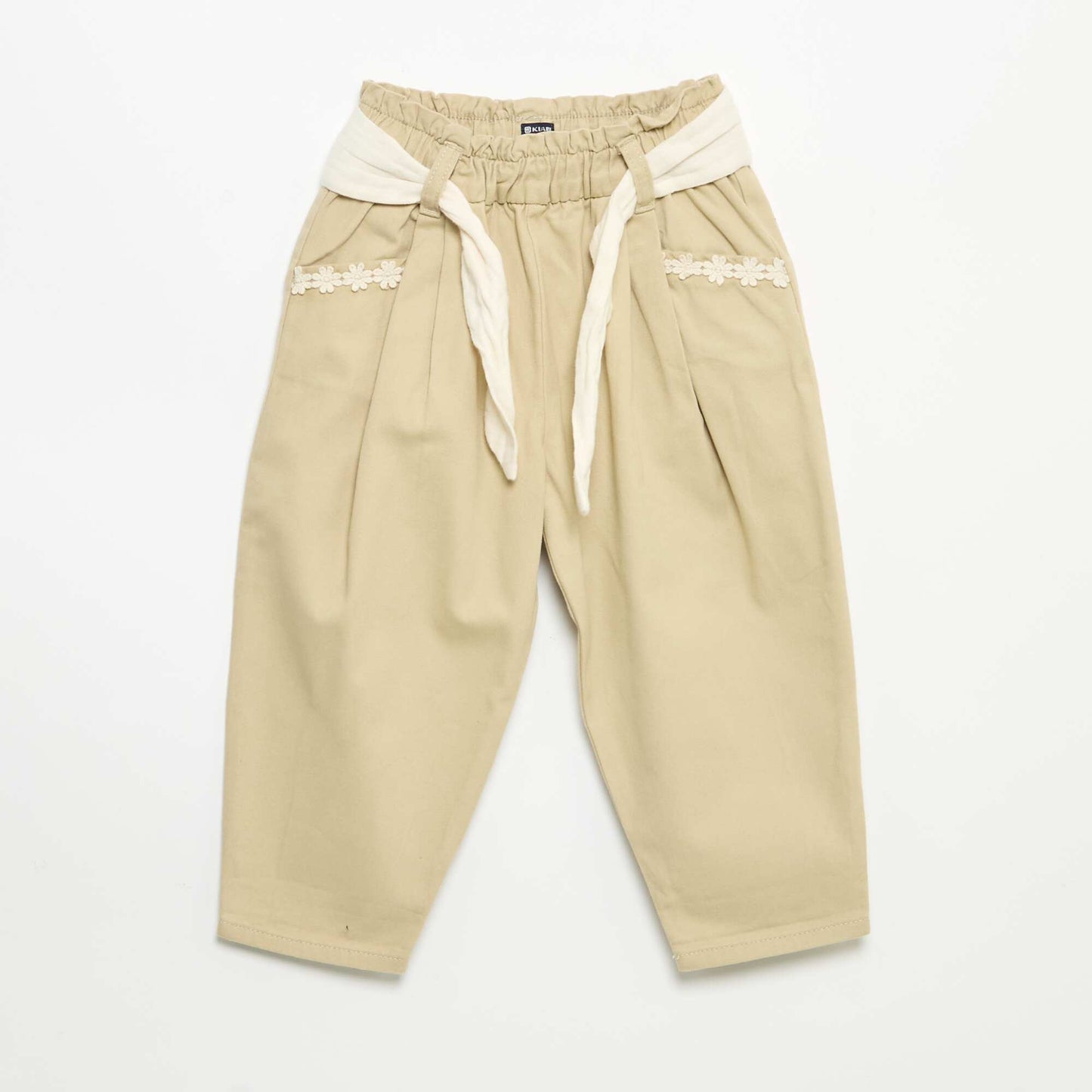 Pantalon en twill + ceinture à nouer BEIGE