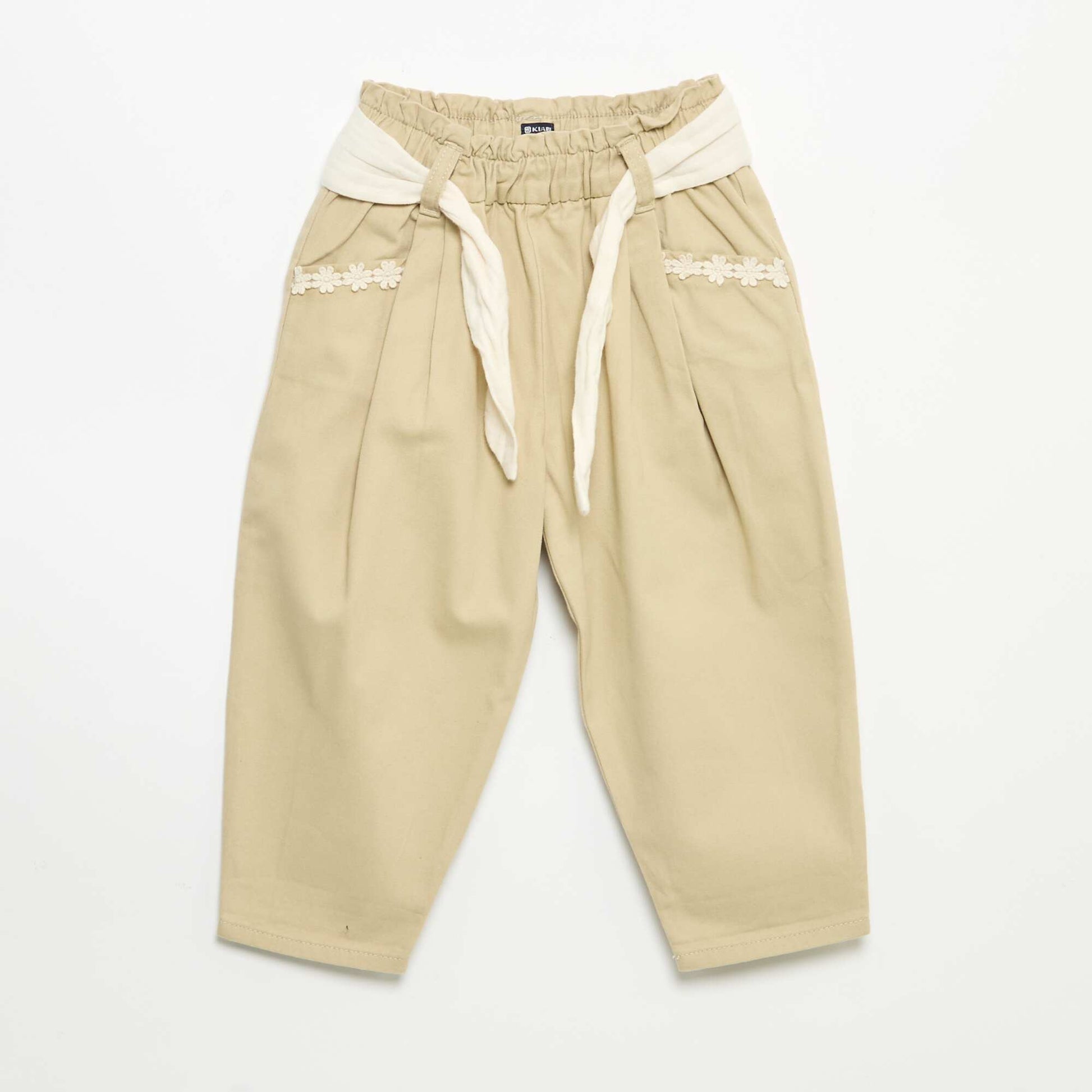 Pantalon en twill + ceinture à nouer BEIGE