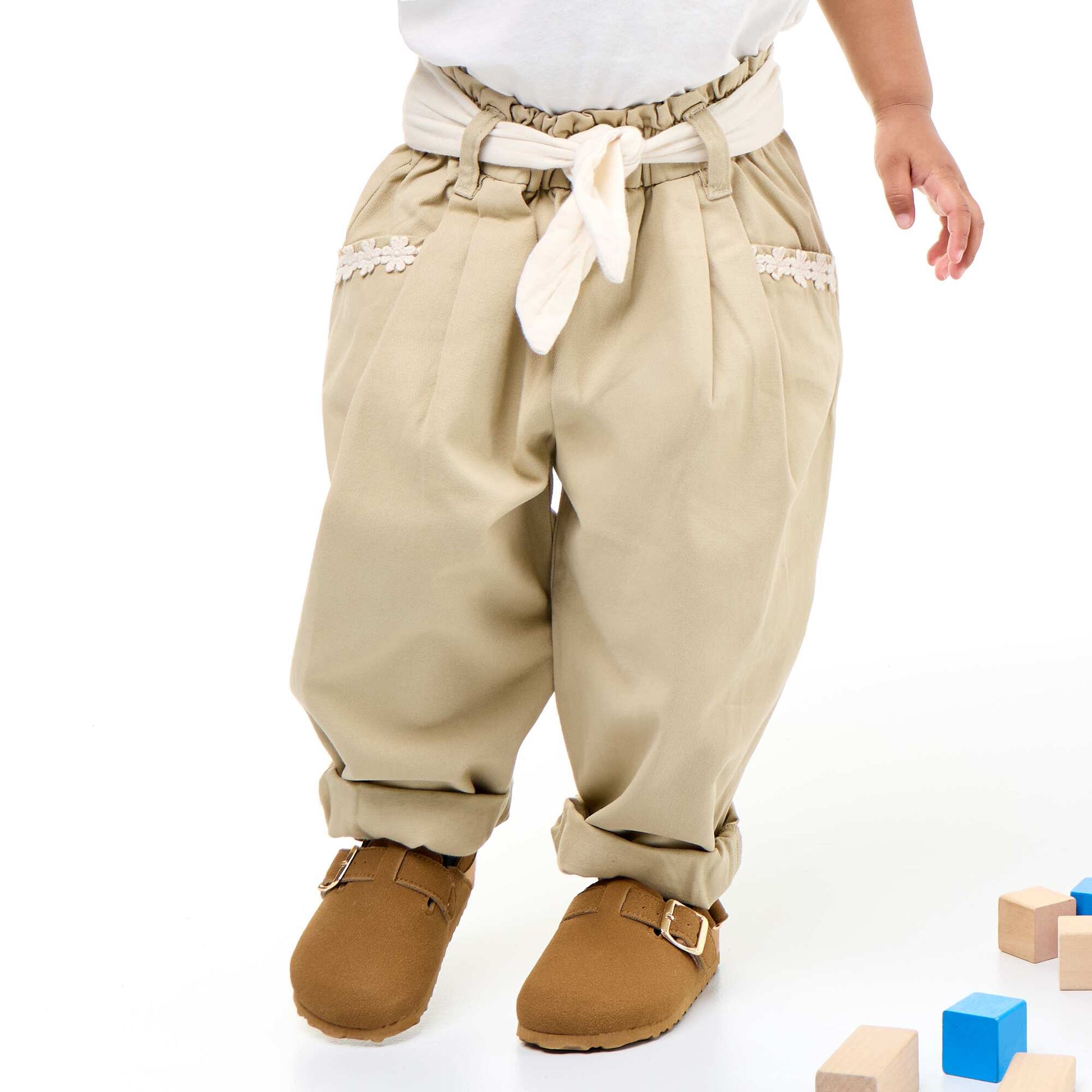 Pantalon en twill + ceinture à nouer BEIGE