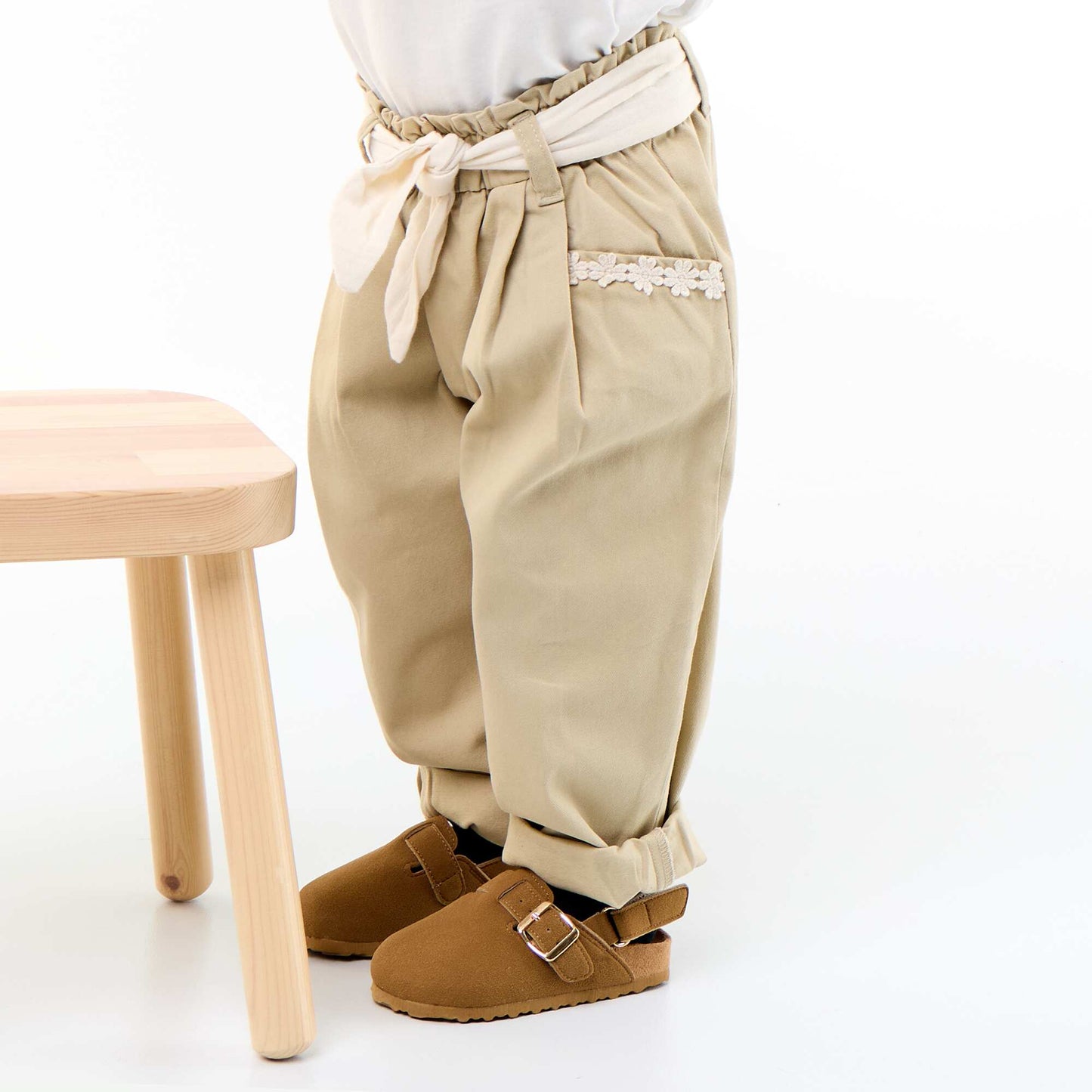 Pantalon en twill + ceinture à nouer BEIGE