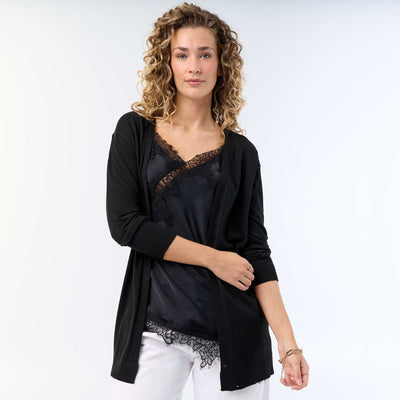 Gilet court ouvert en maille fine jauge NOIR