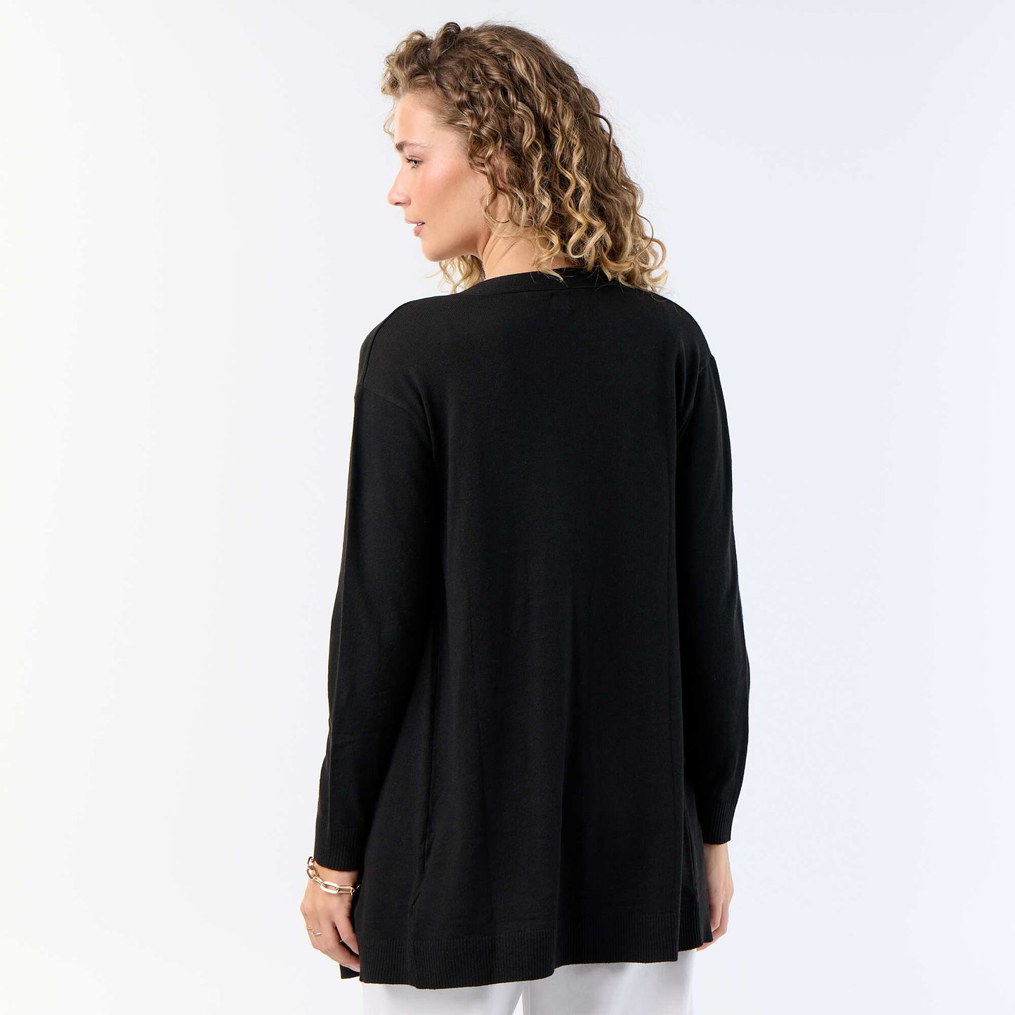 Gilet court ouvert en maille fine jauge NOIR