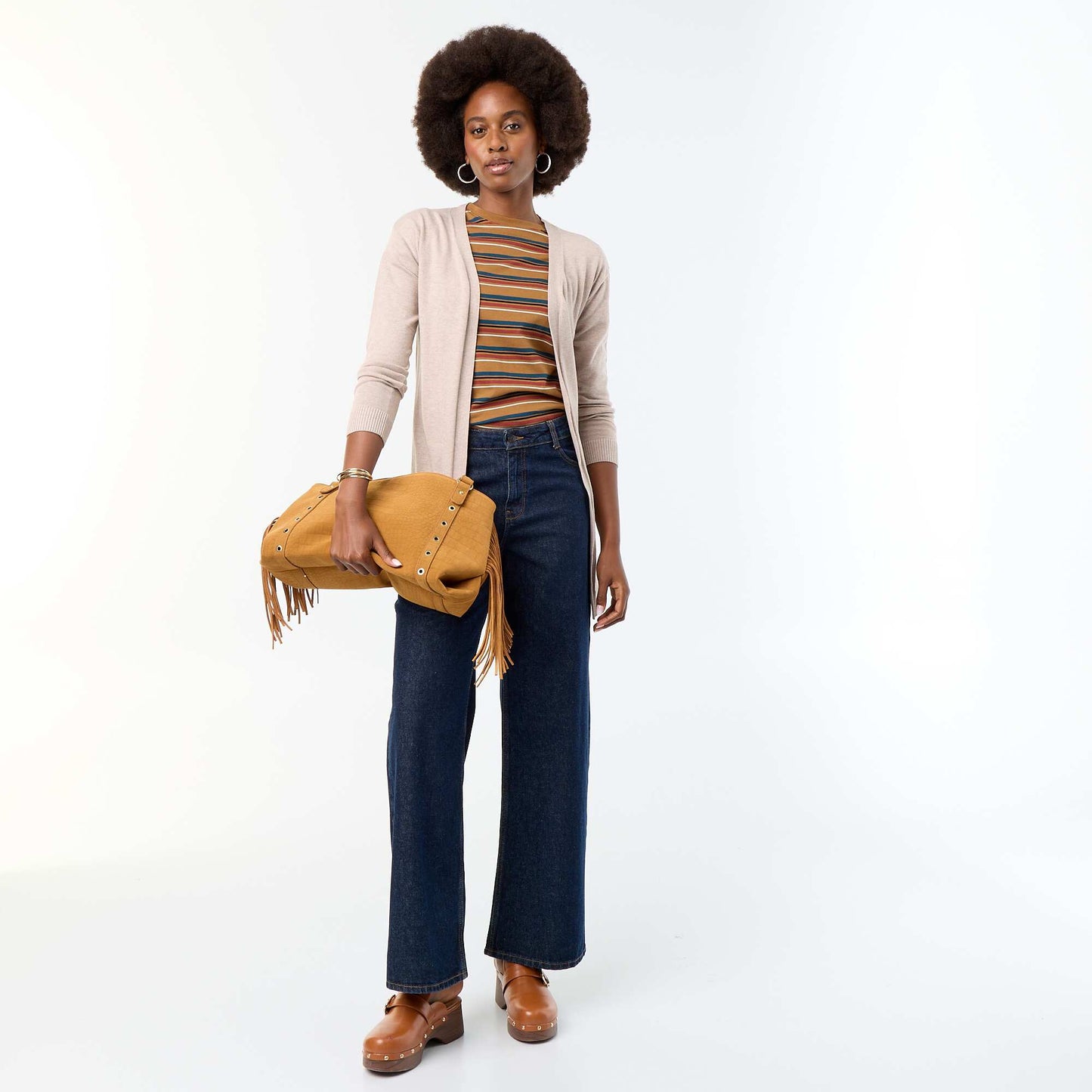 Gilet court ouvert en maille fine jauge BEIGE