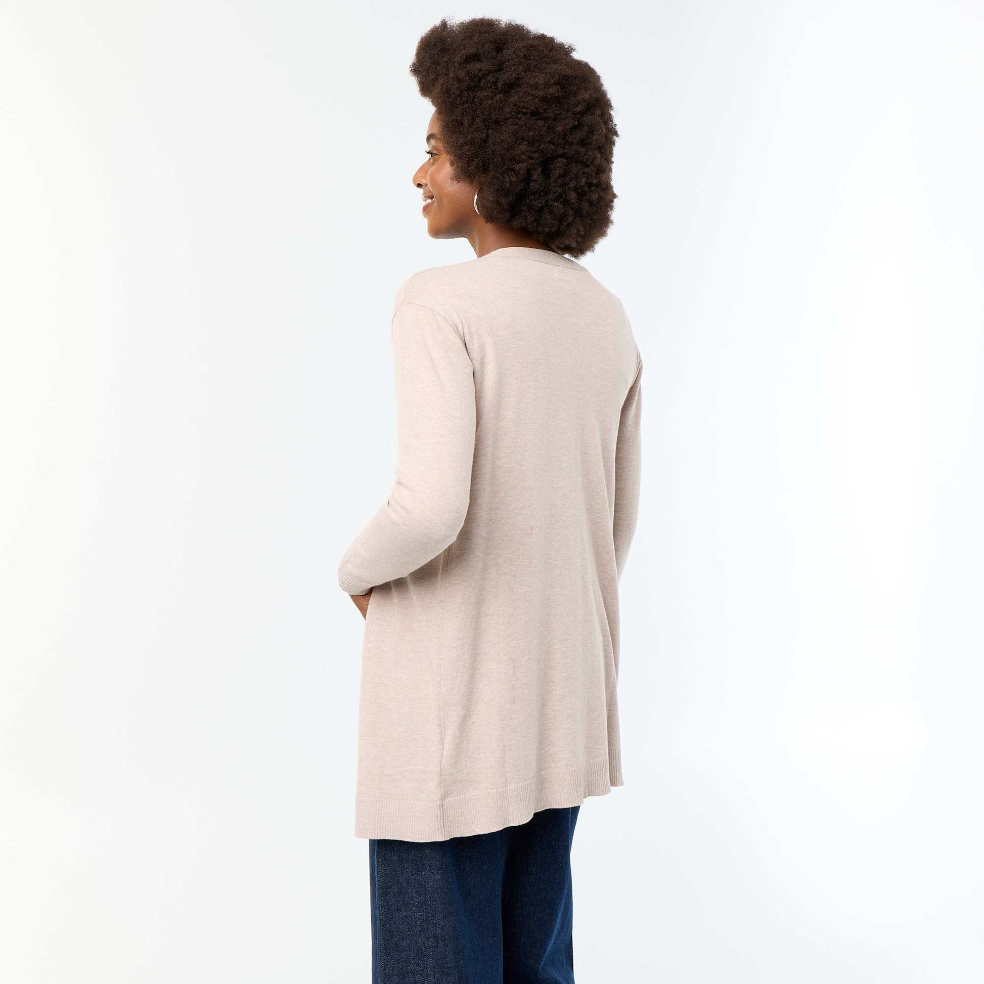 Gilet court ouvert en maille fine jauge BEIGE