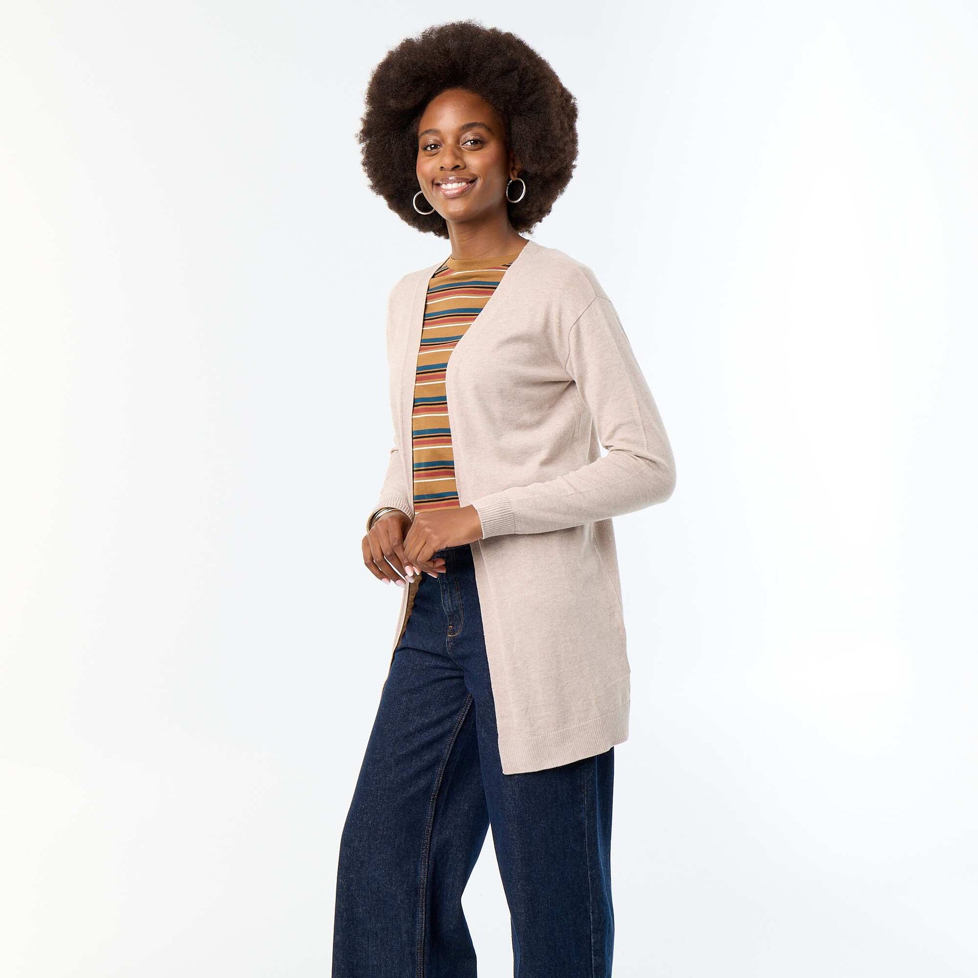 Gilet court ouvert en maille fine jauge BEIGE