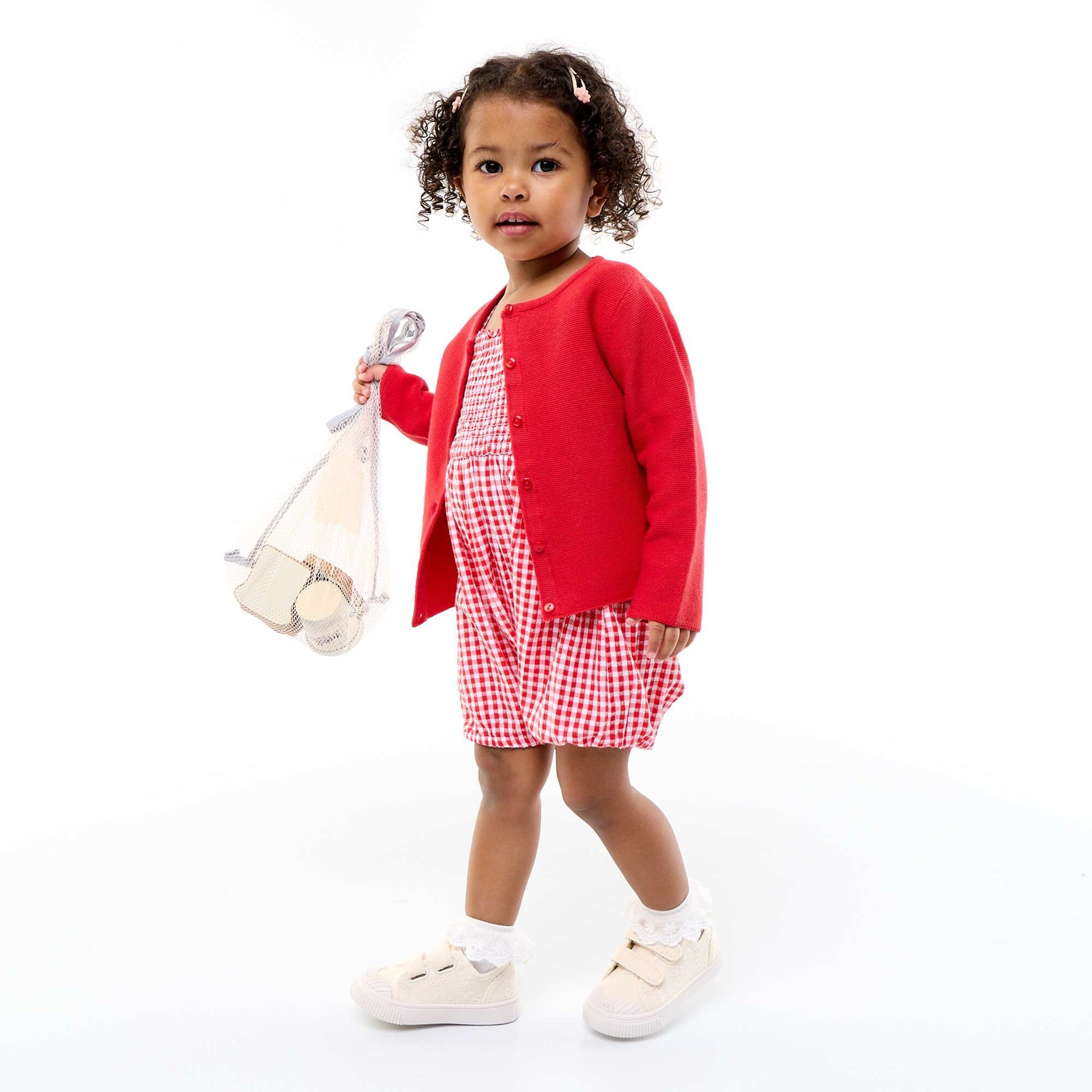 Combinaison short Vichy avec volant ROUGE