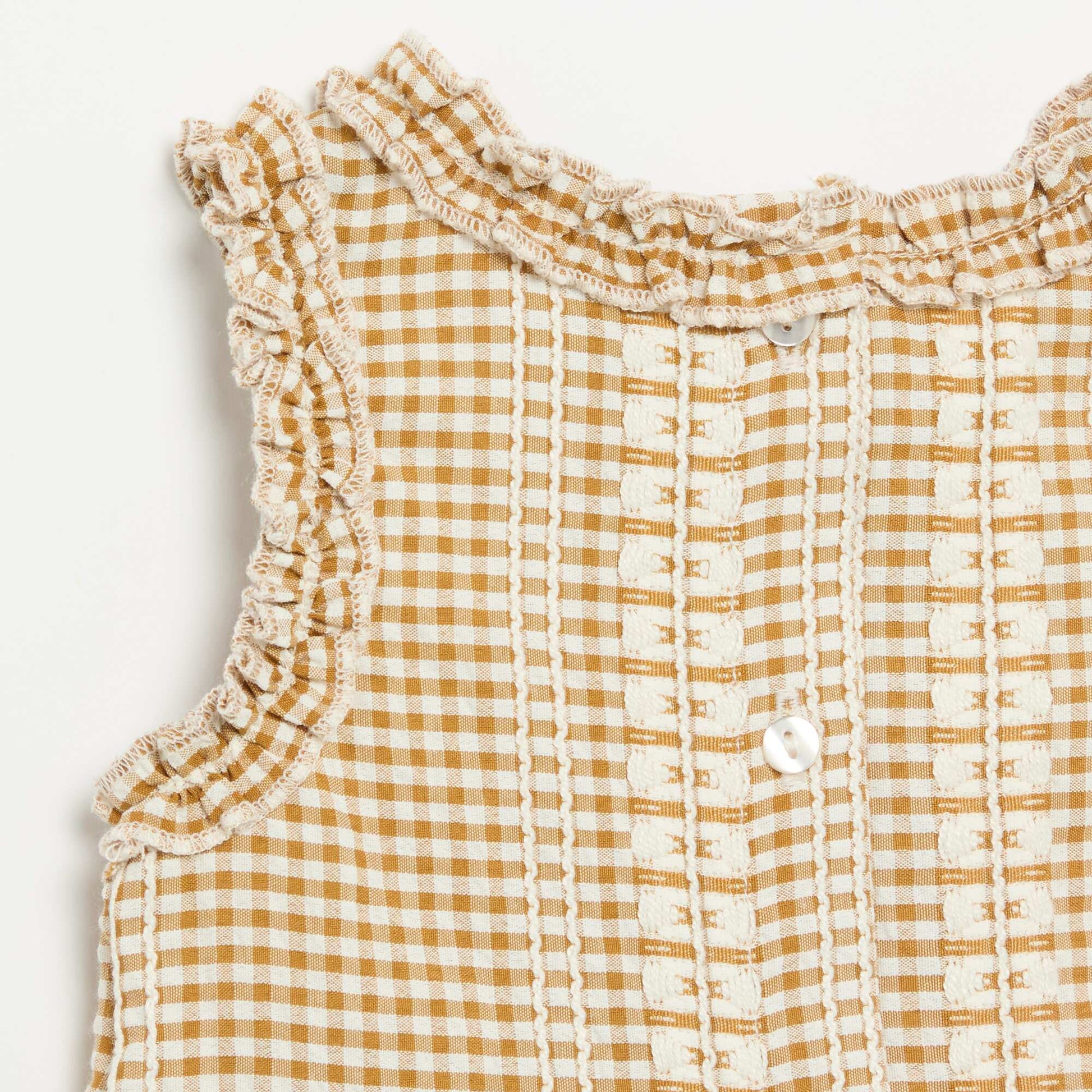 Blouse à volants aux emmanchures MARRON
