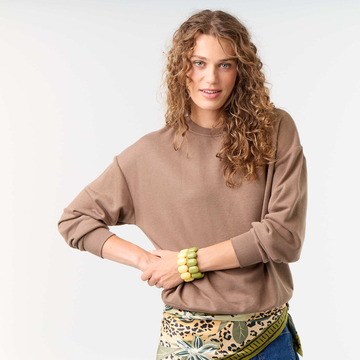 Sweat uni en French Terry MARRON