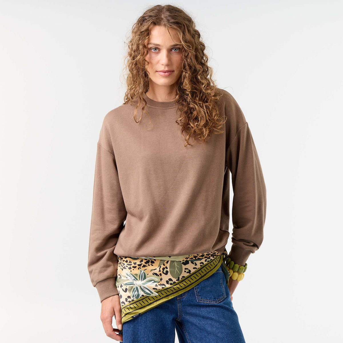 Sweat uni en French Terry MARRON
