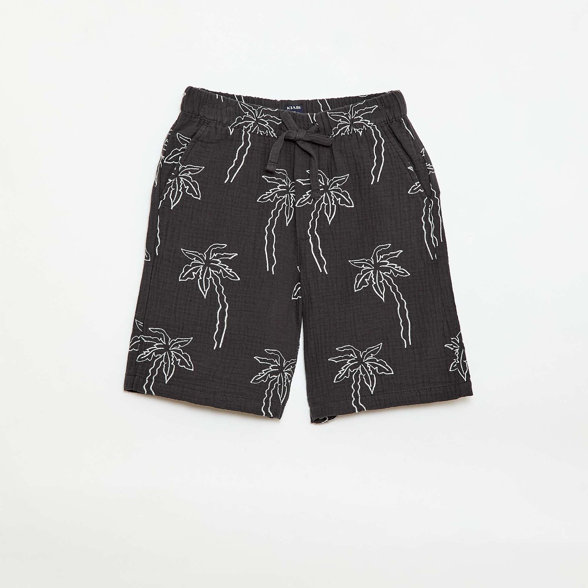 Short en gaze de coton en motif brodé NOIR