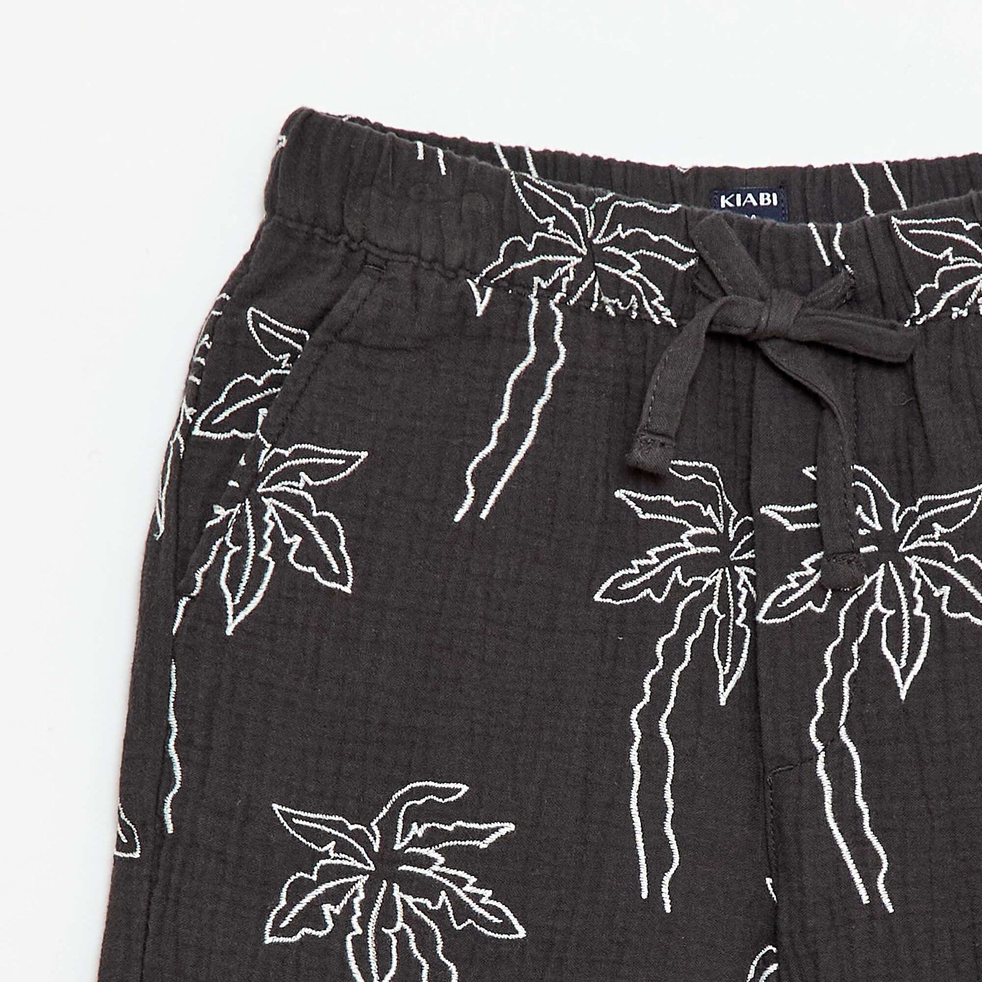 Short en gaze de coton en motif brodé NOIR