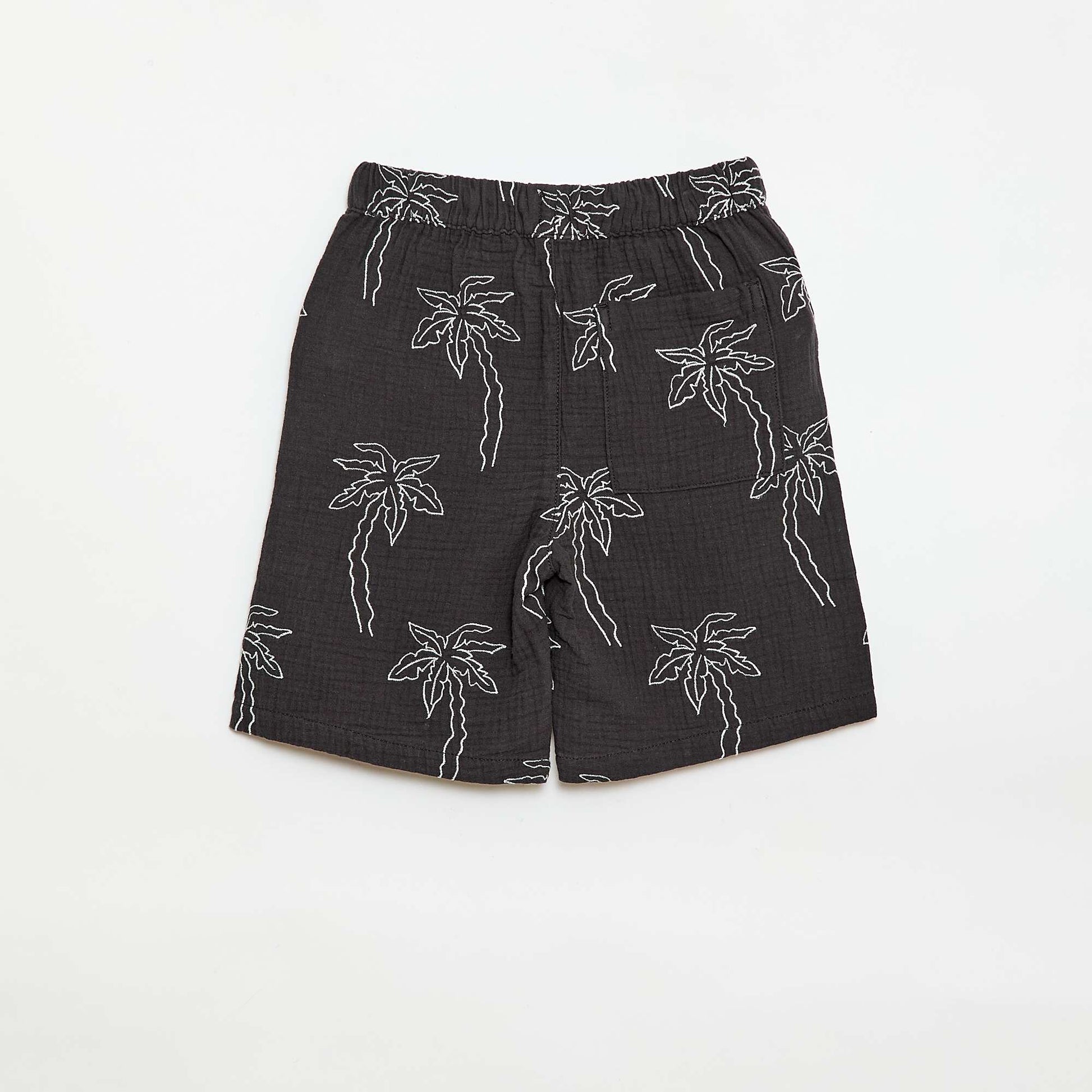 Short en gaze de coton en motif brodé NOIR