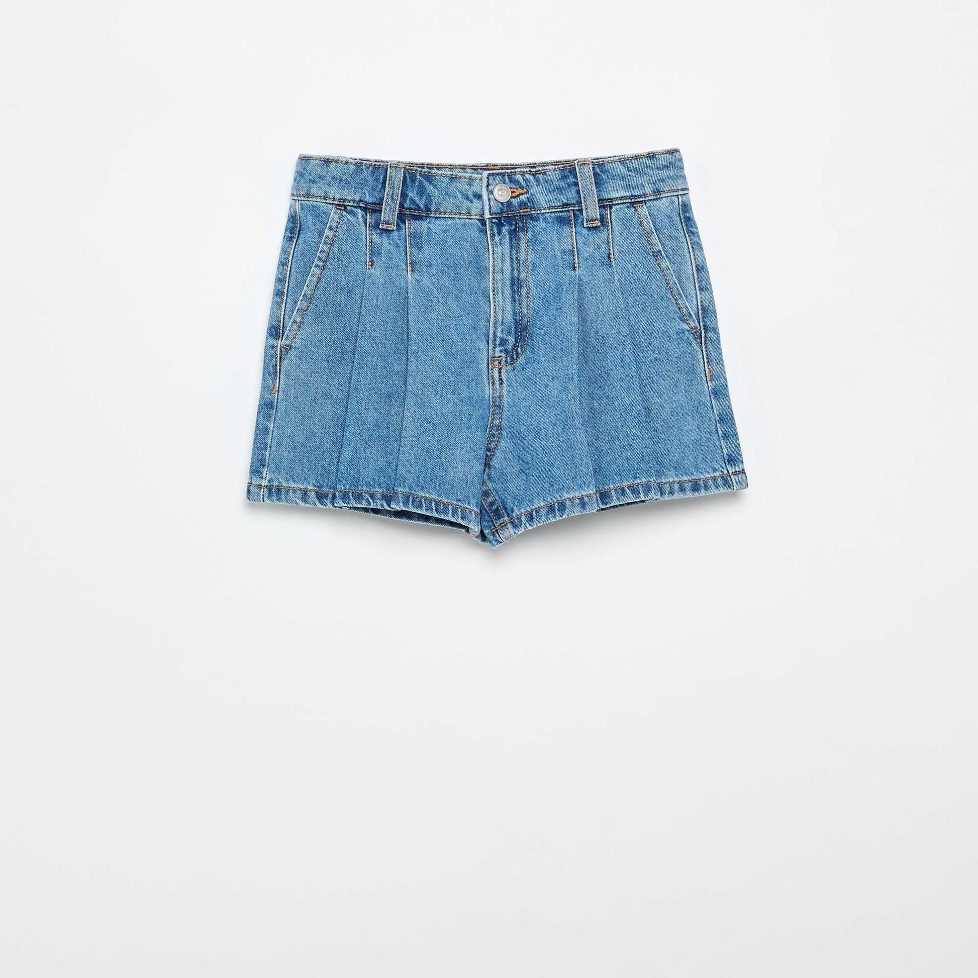 Short en denim avec effet plissé BLEU
