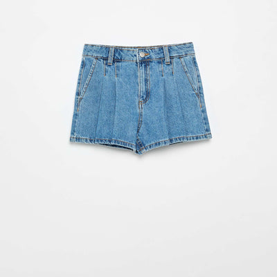 Short en denim avec effet plissé BLEU