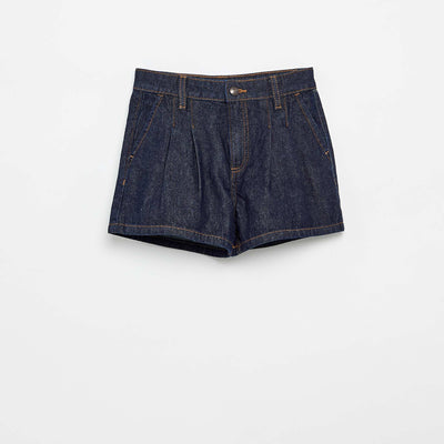 Short en denim avec effet plissé BLEU