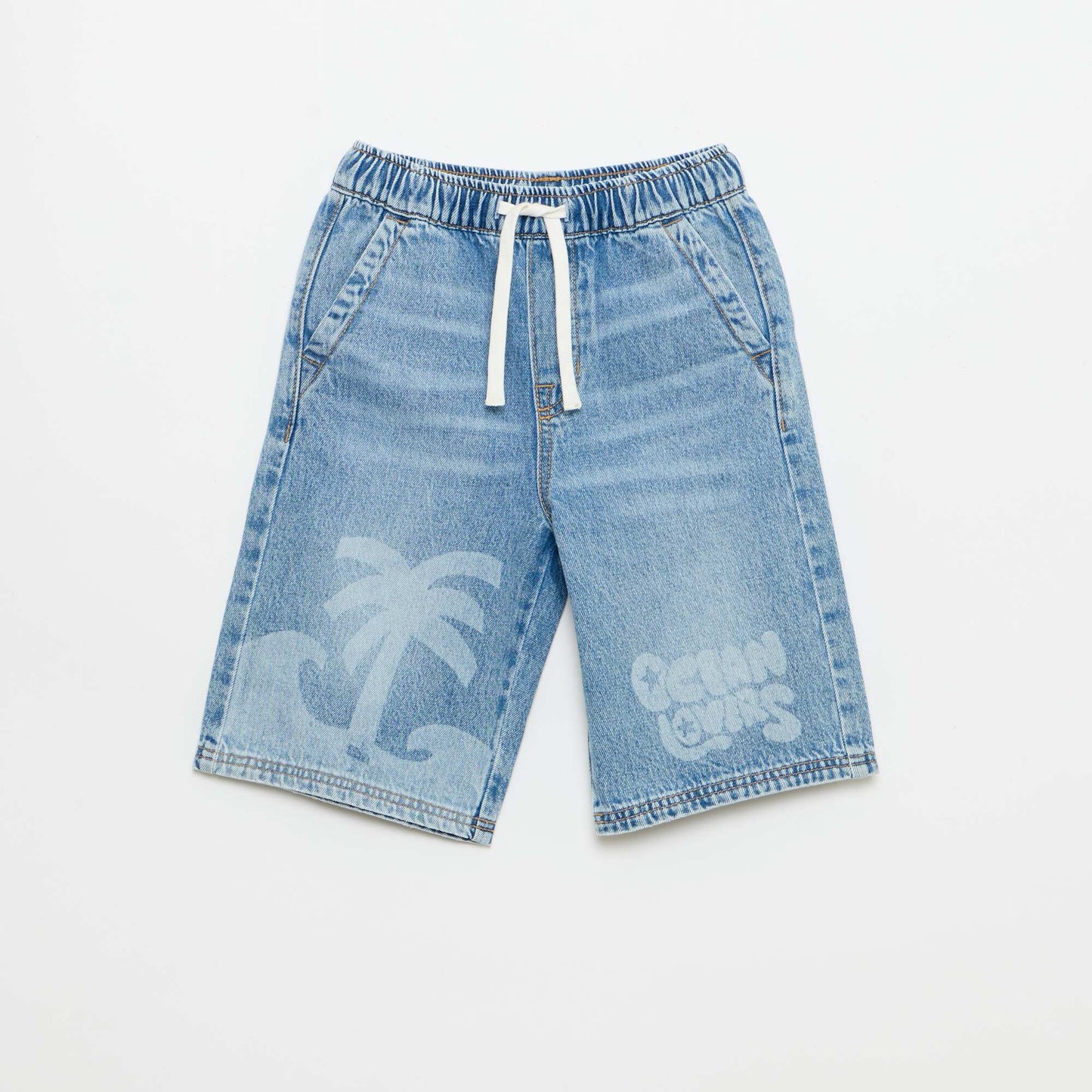 Bermuda en denim avec cordons de serrage BLEU