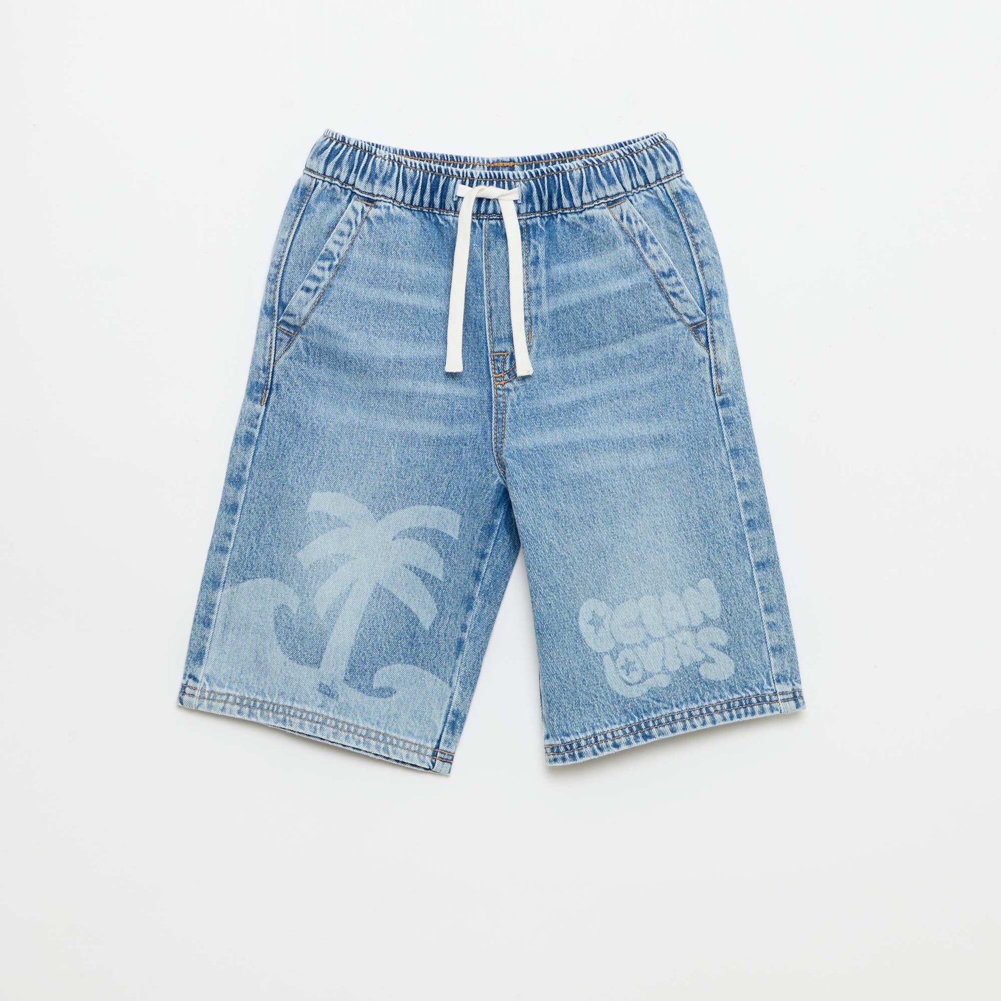 Bermuda en denim avec cordons de serrage BLEU