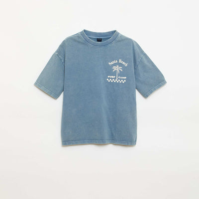 T-shirt imprimé à message à manches courtes BLEU