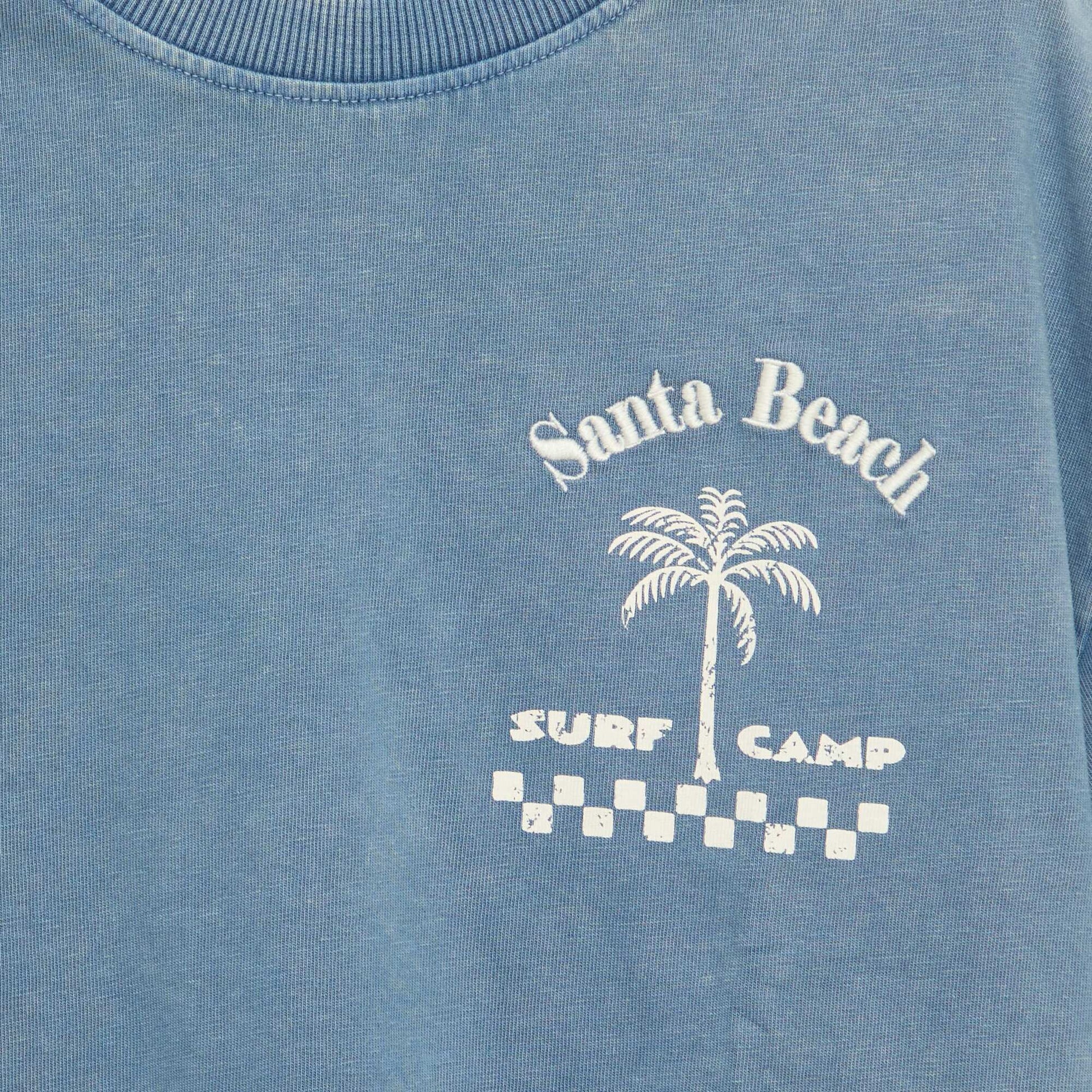 T-shirt imprimé à message à manches courtes BLEU