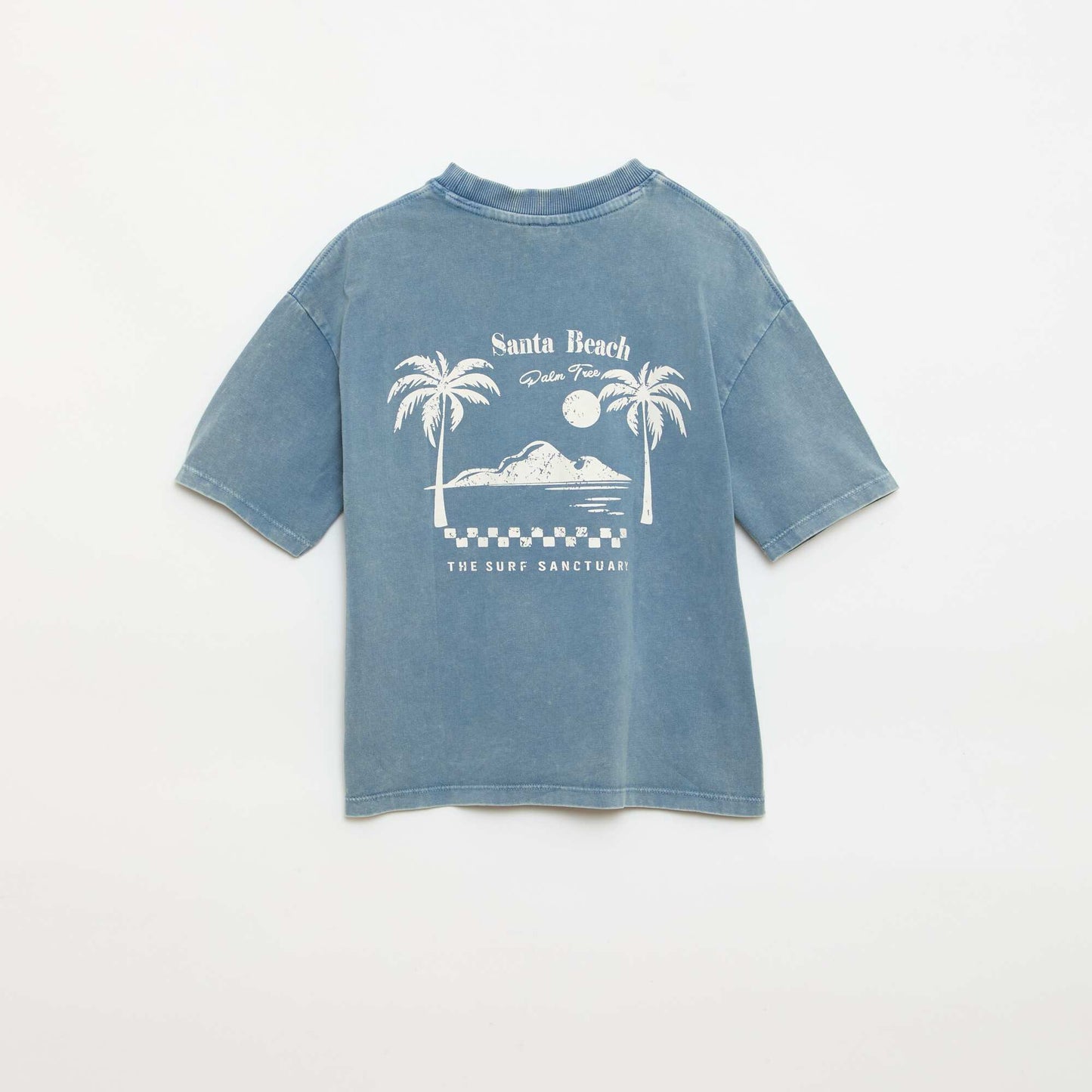 T-shirt imprimé à message à manches courtes BLEU