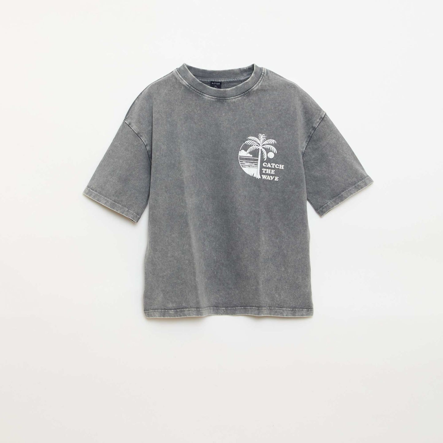 T-shirt imprimé à message à manches courtes GRIS
