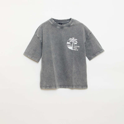 T-shirt imprimé à message à manches courtes GRIS