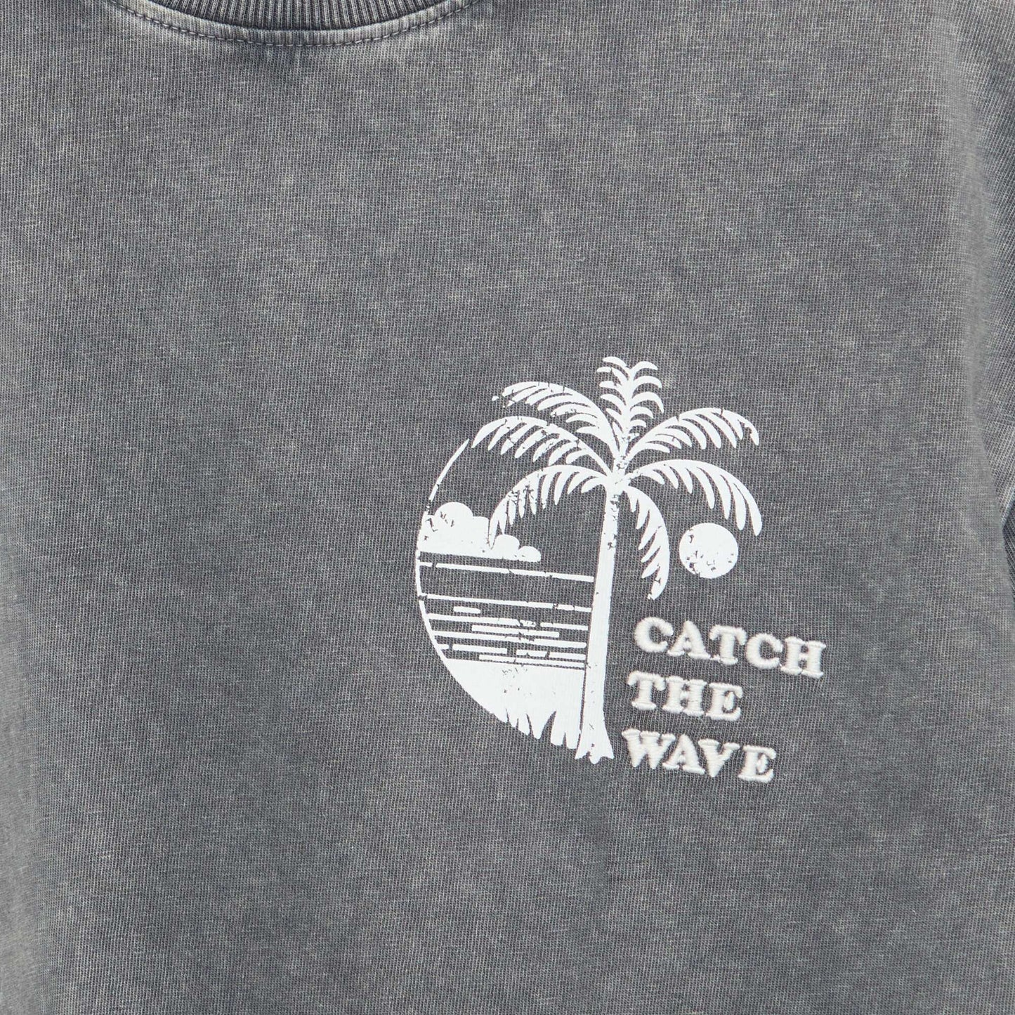 T-shirt imprimé à message à manches courtes GRIS