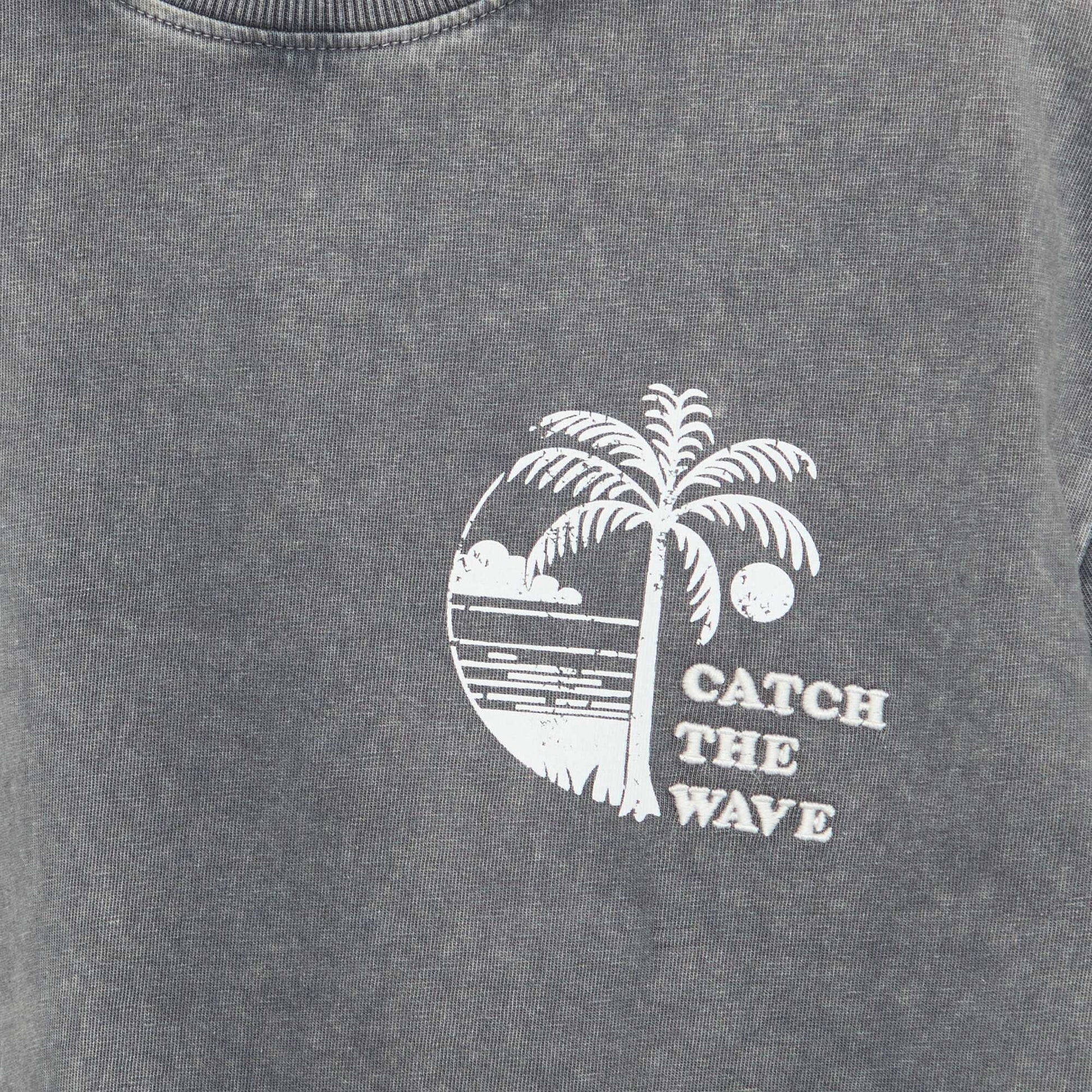 T-shirt imprimé à message à manches courtes GRIS