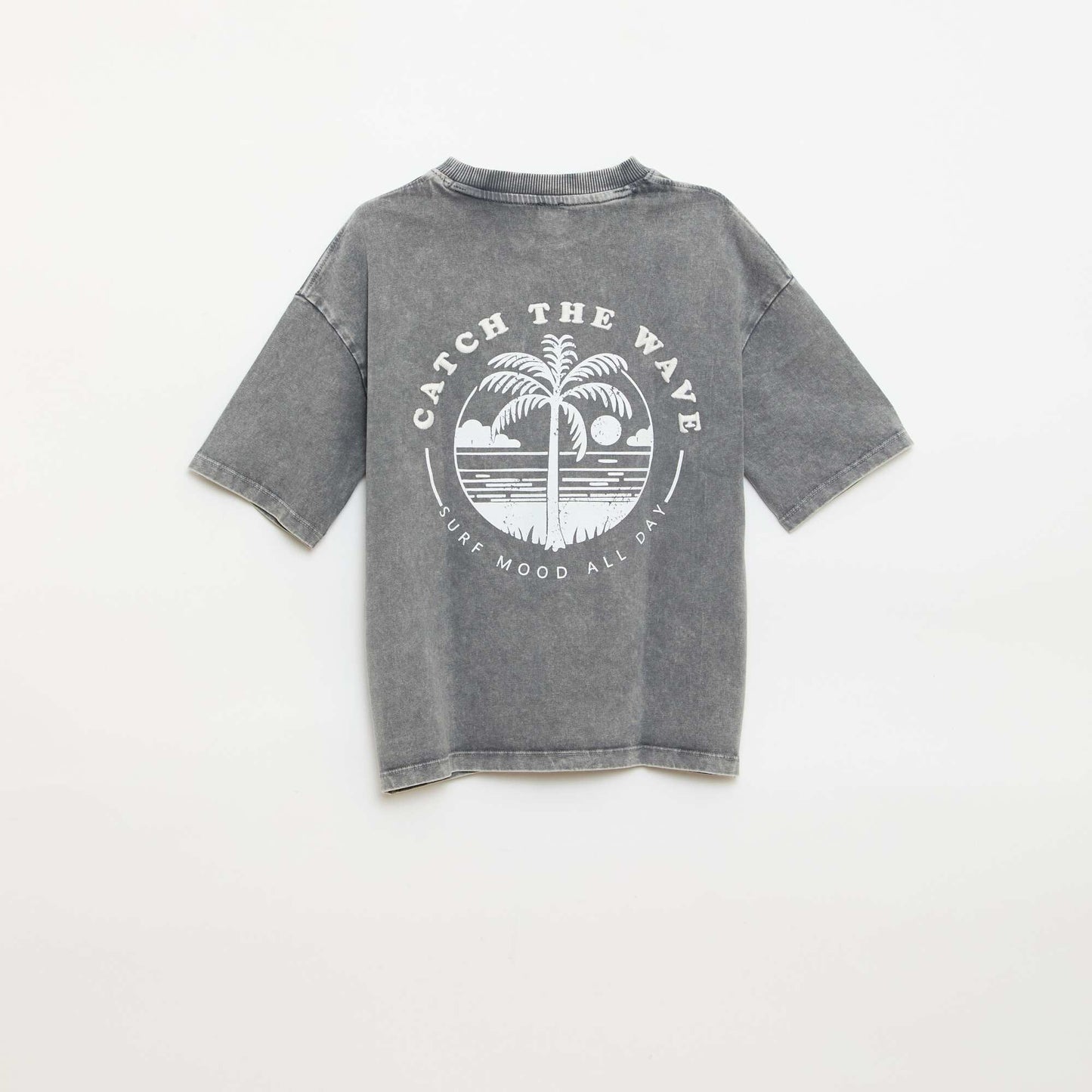 T-shirt imprimé à message à manches courtes GRIS