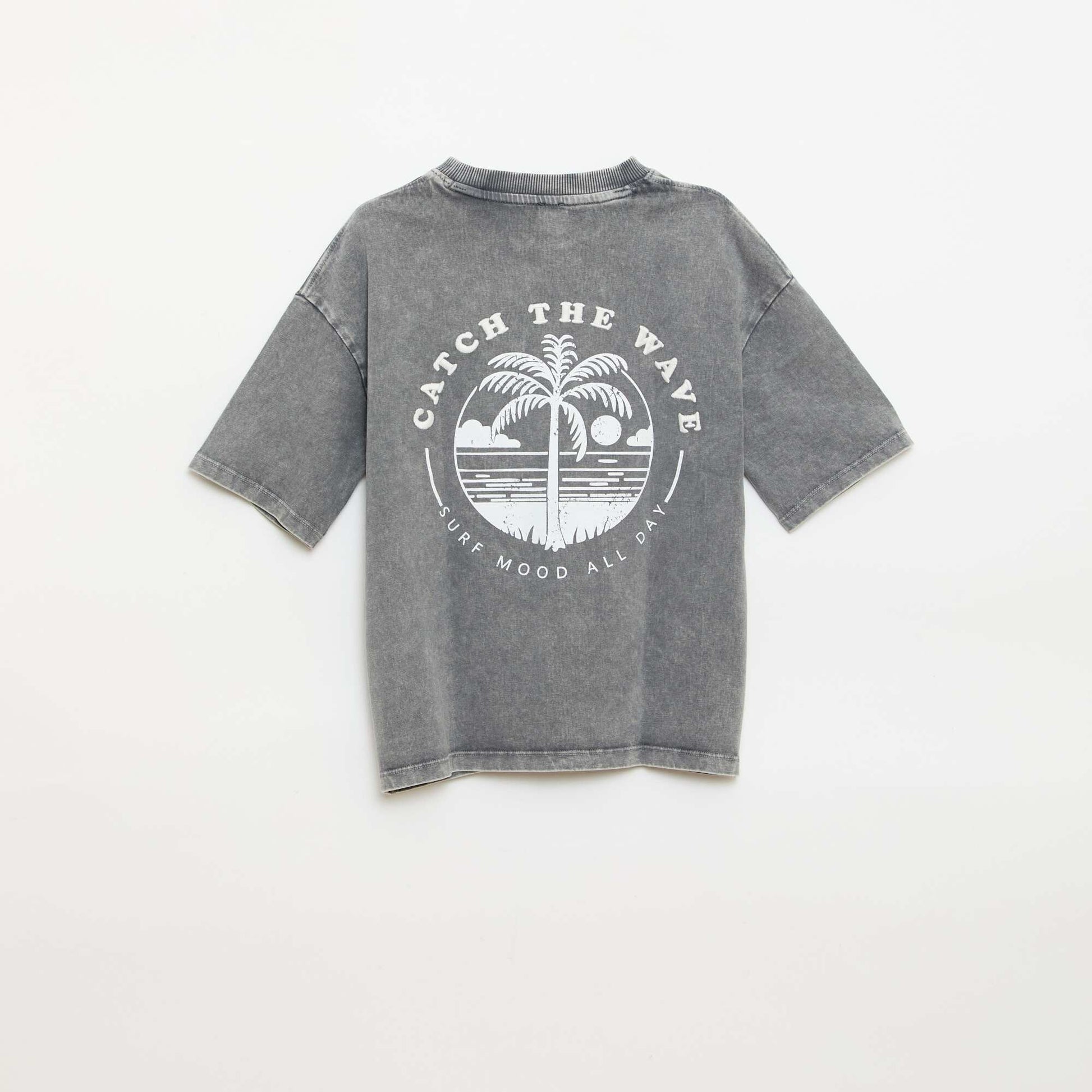 T-shirt imprimé à message à manches courtes GRIS