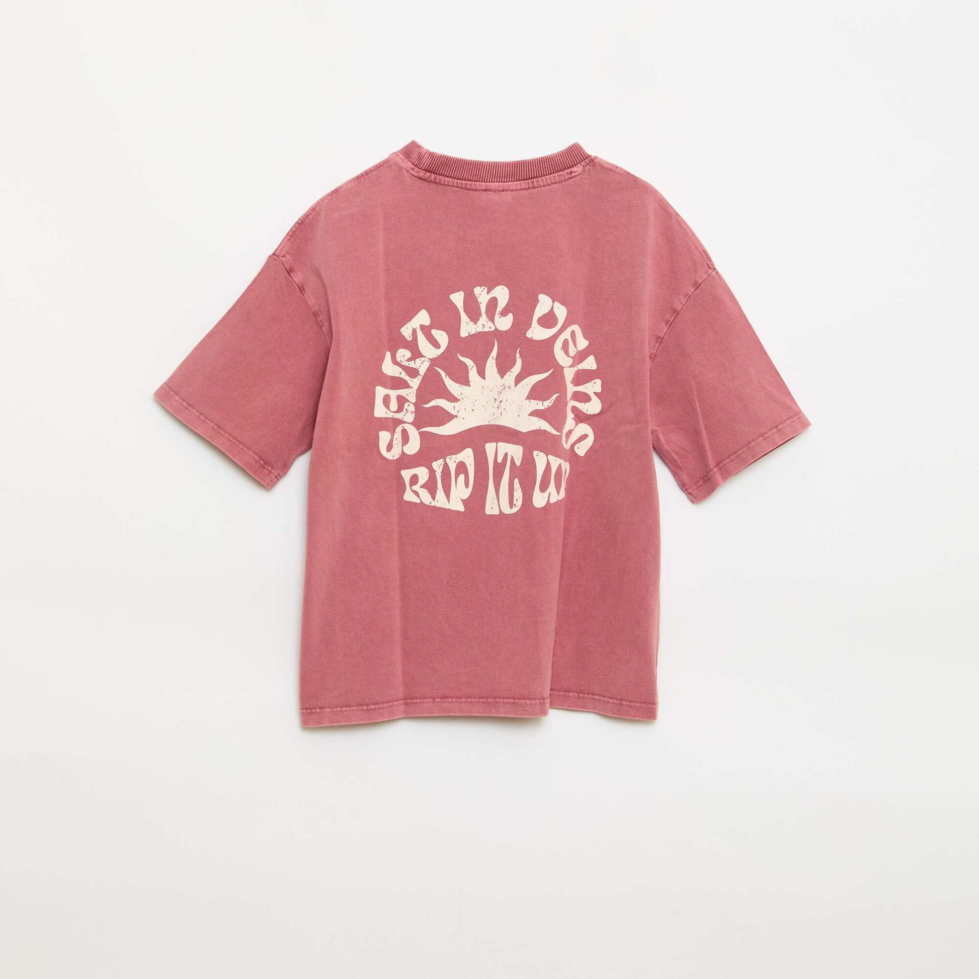 T-shirt imprimé à message à manches courtes ROUGE