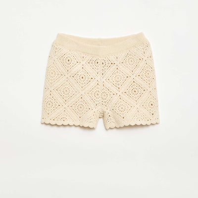 Short en crochet uni BLANC