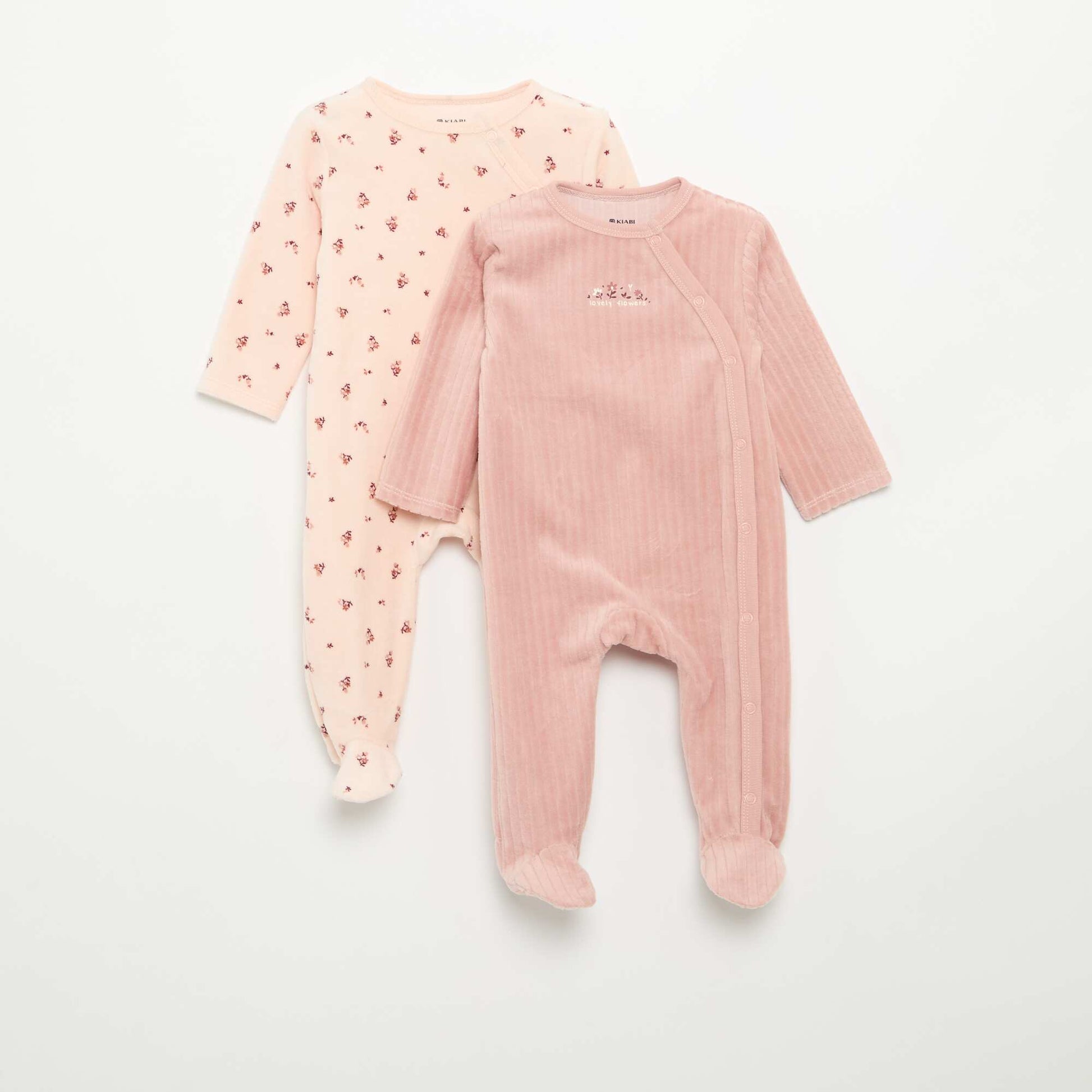 Lot de 2 pyjama en velours avec pieds ROSE
