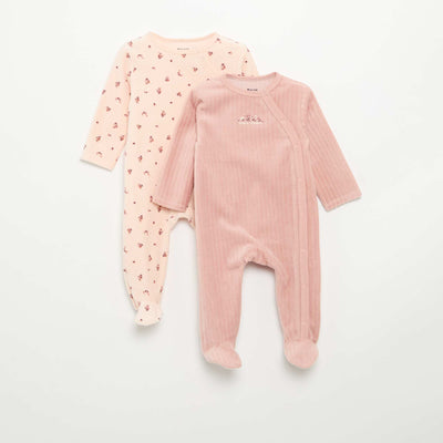 Lot de 2 pyjama en velours avec pieds ROSE